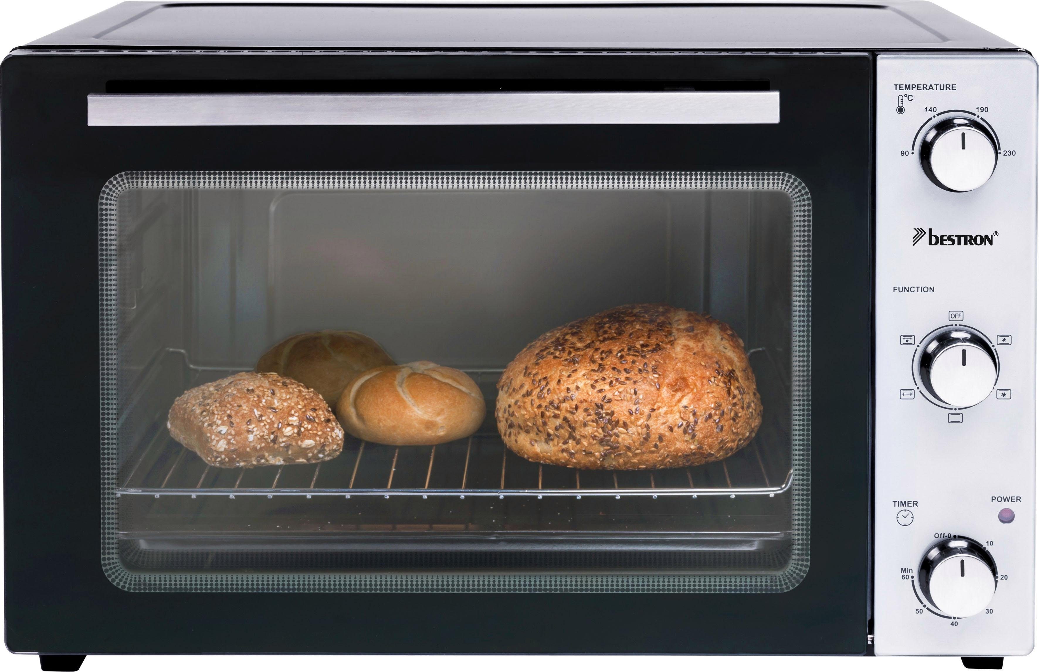 bestron Mini-oven AOV45, 2-in-1 apparaat met draaispit, 1800 w, edelstaal, zwart