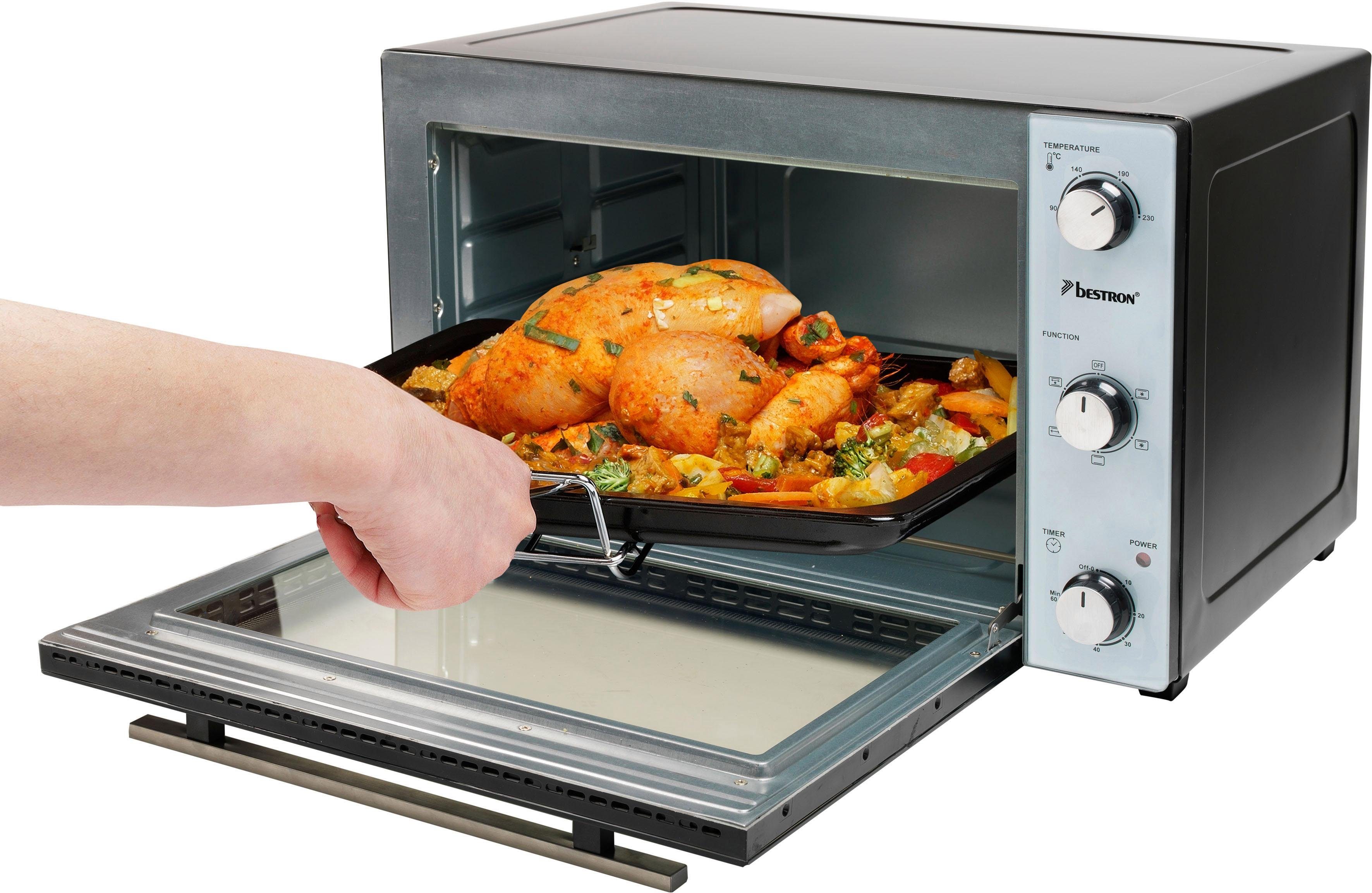 bestron Mini-oven AOV45, 2-in-1 apparaat met draaispit, 1800 w, edelstaal, zwart