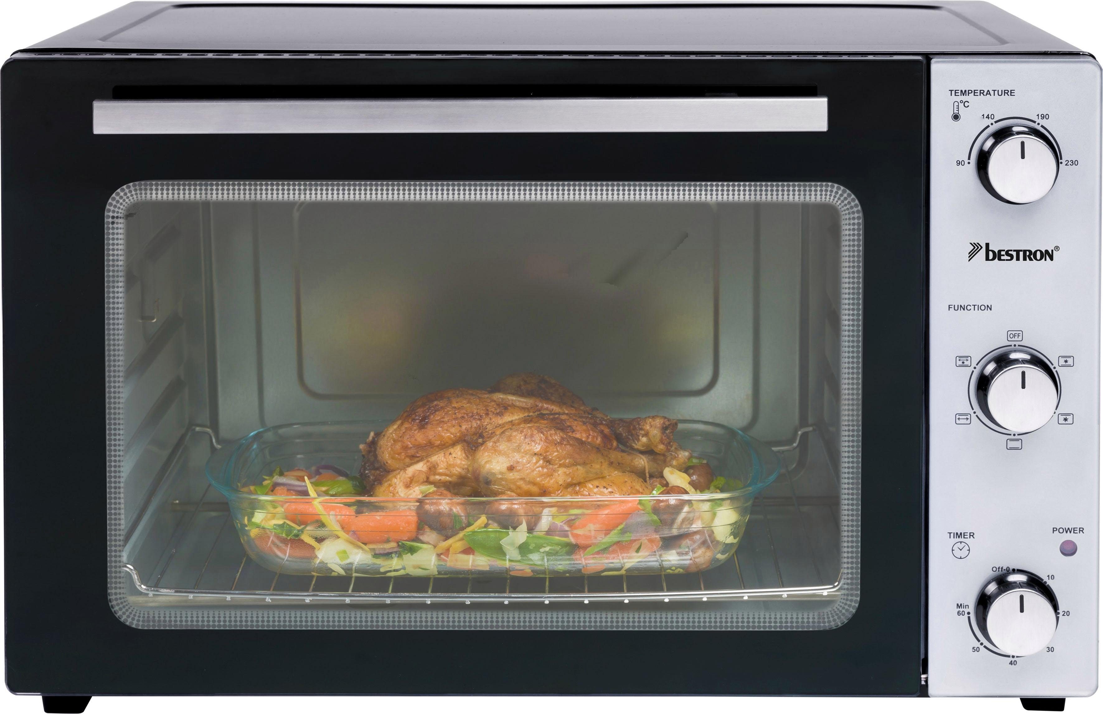 bestron Mini-oven AOV45, 2-in-1 apparaat met draaispit, 1800 w, edelstaal, zwart