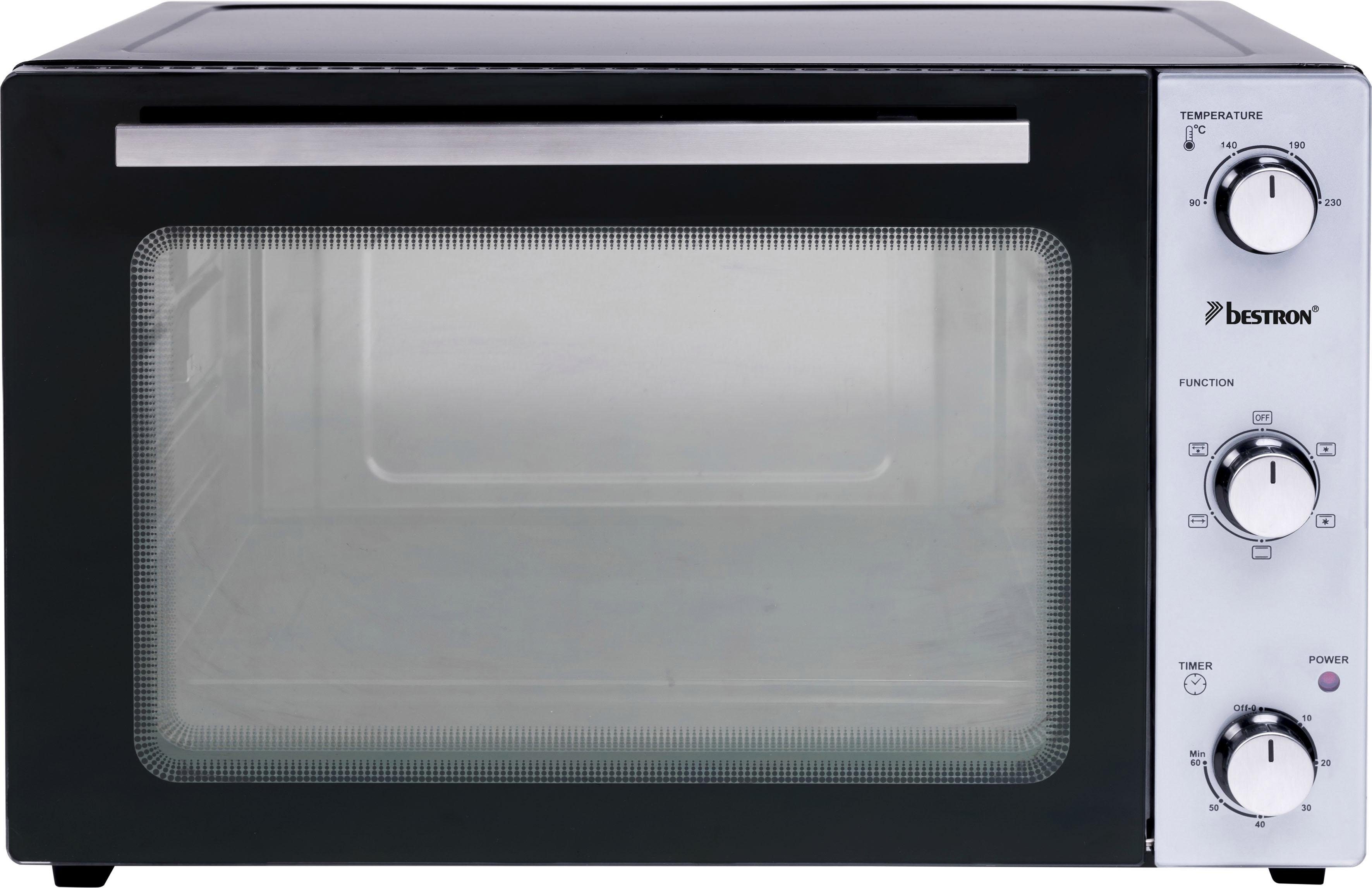 bestron Mini-oven AOV45, 2-in-1 apparaat met draaispit, 1800 w, edelstaal, zwart