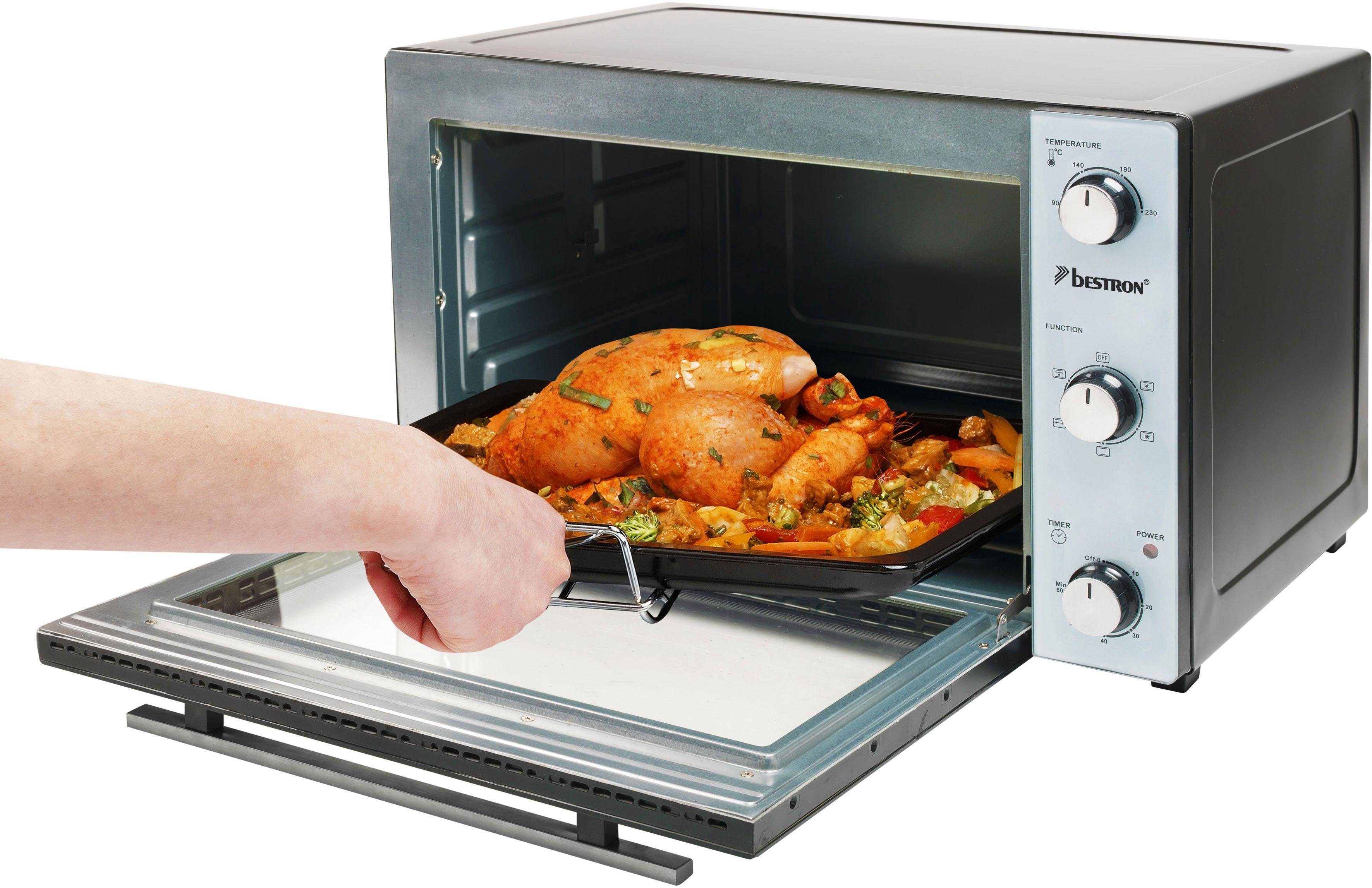 bestron Mini-oven 2-in-1 apparaat met draaispit, 1500 w, edelstaal, zwart