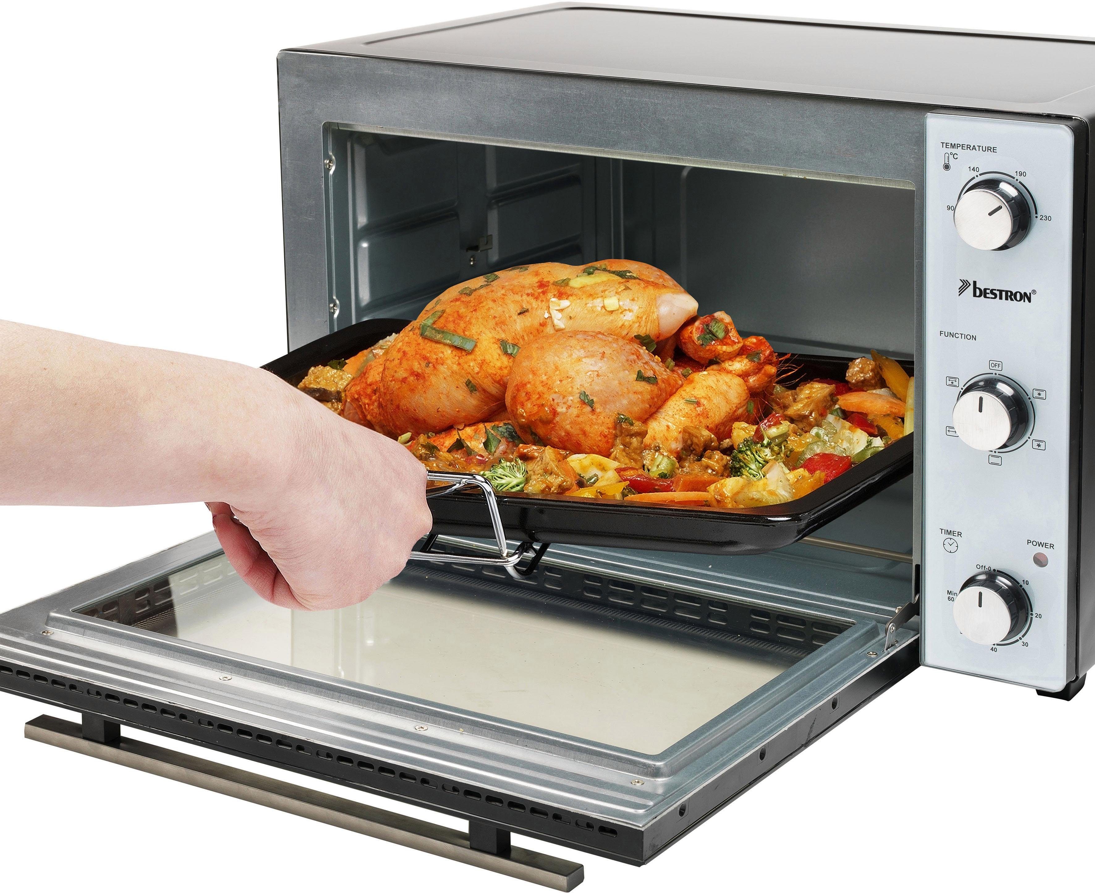 bestron Mini-oven AOV45, 2-in-1 apparaat met draaispit, 1800 w, edelstaal, zwart