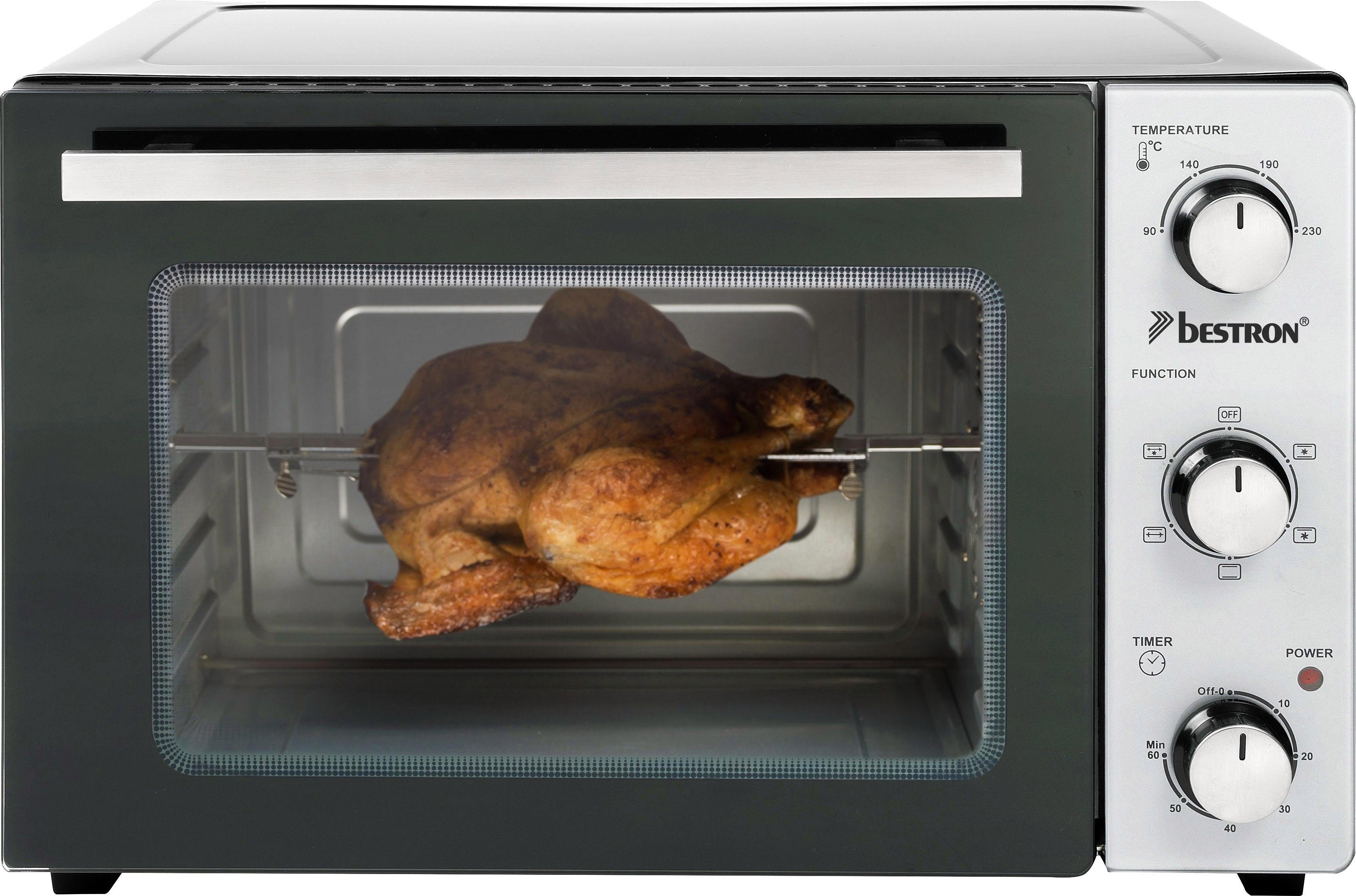 bestron Mini-oven 2-in-1 apparaat met draaispit, 1500 w, edelstaal, zwart