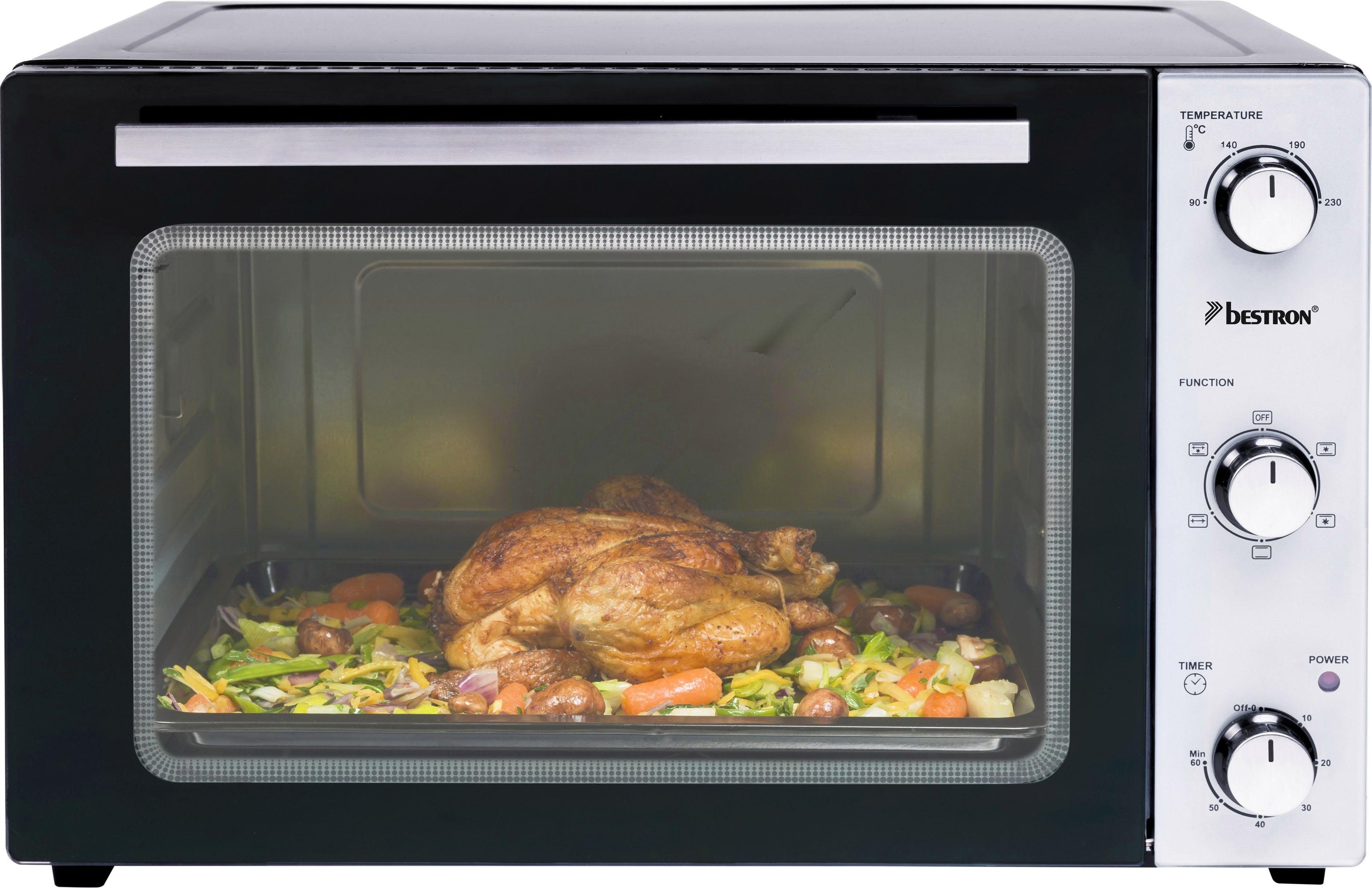 bestron Mini-oven AOV45, 2-in-1 apparaat met draaispit, 1800 w, edelstaal, zwart