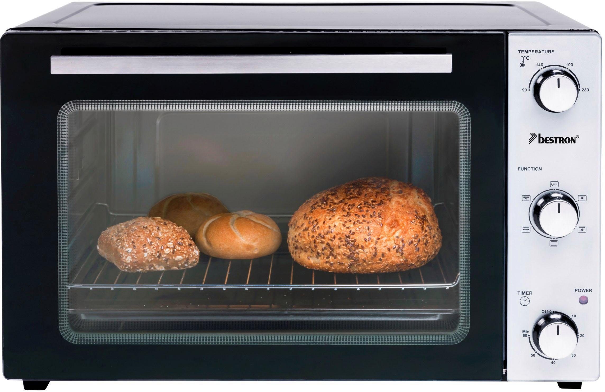 bestron Mini-oven AOV55, 2-in-1 apparaat met draaispit, edelstaal, zwart