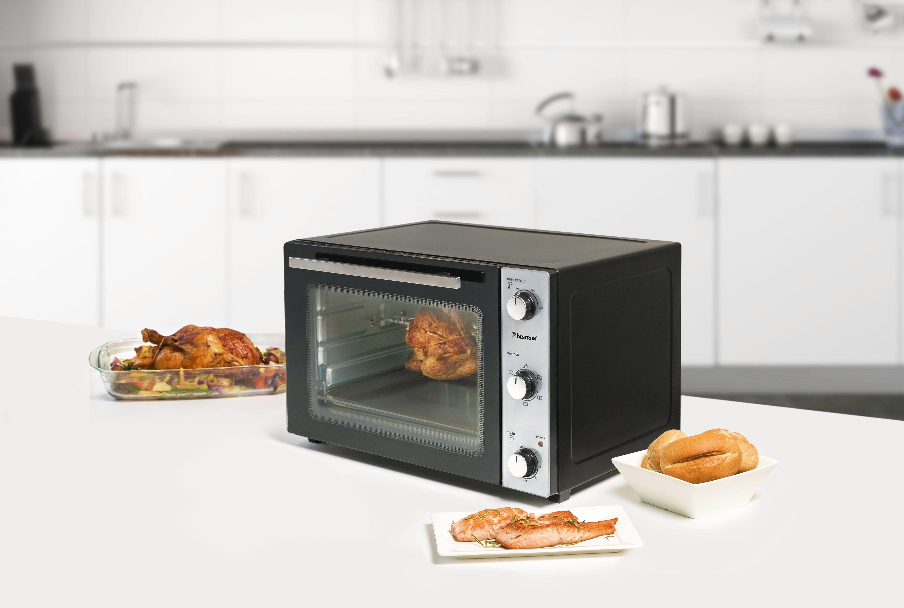 bestron Mini-oven AOV45, 2-in-1 apparaat met draaispit, 1800 w, edelstaal, zwart