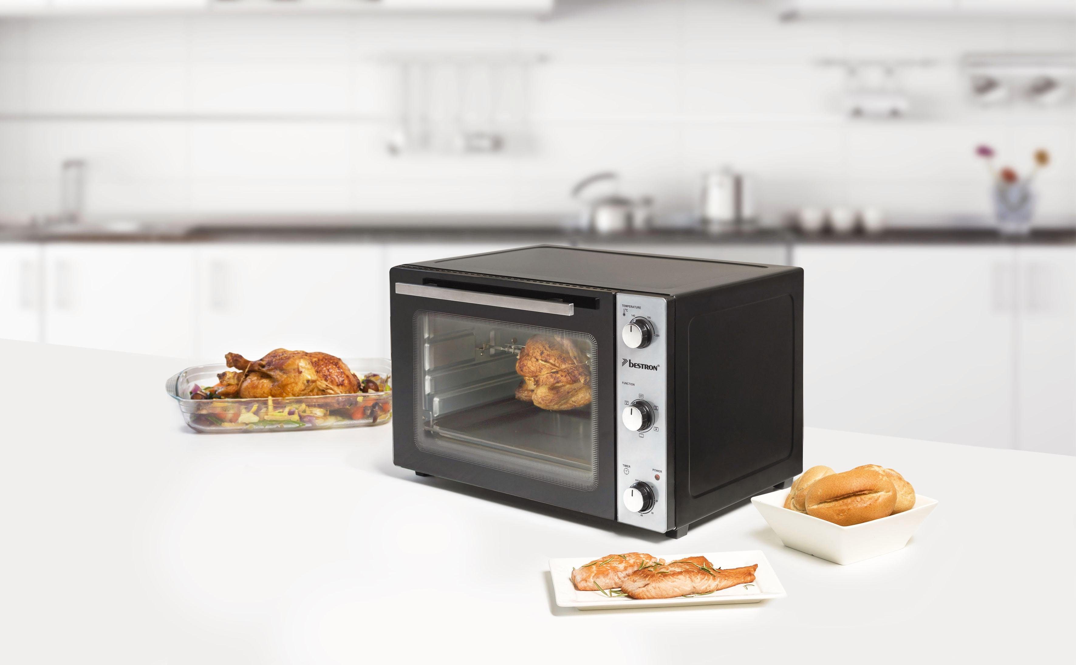 bestron Mini-oven 2-in-1 apparaat met draaispit, 1500 w, edelstaal, zwart