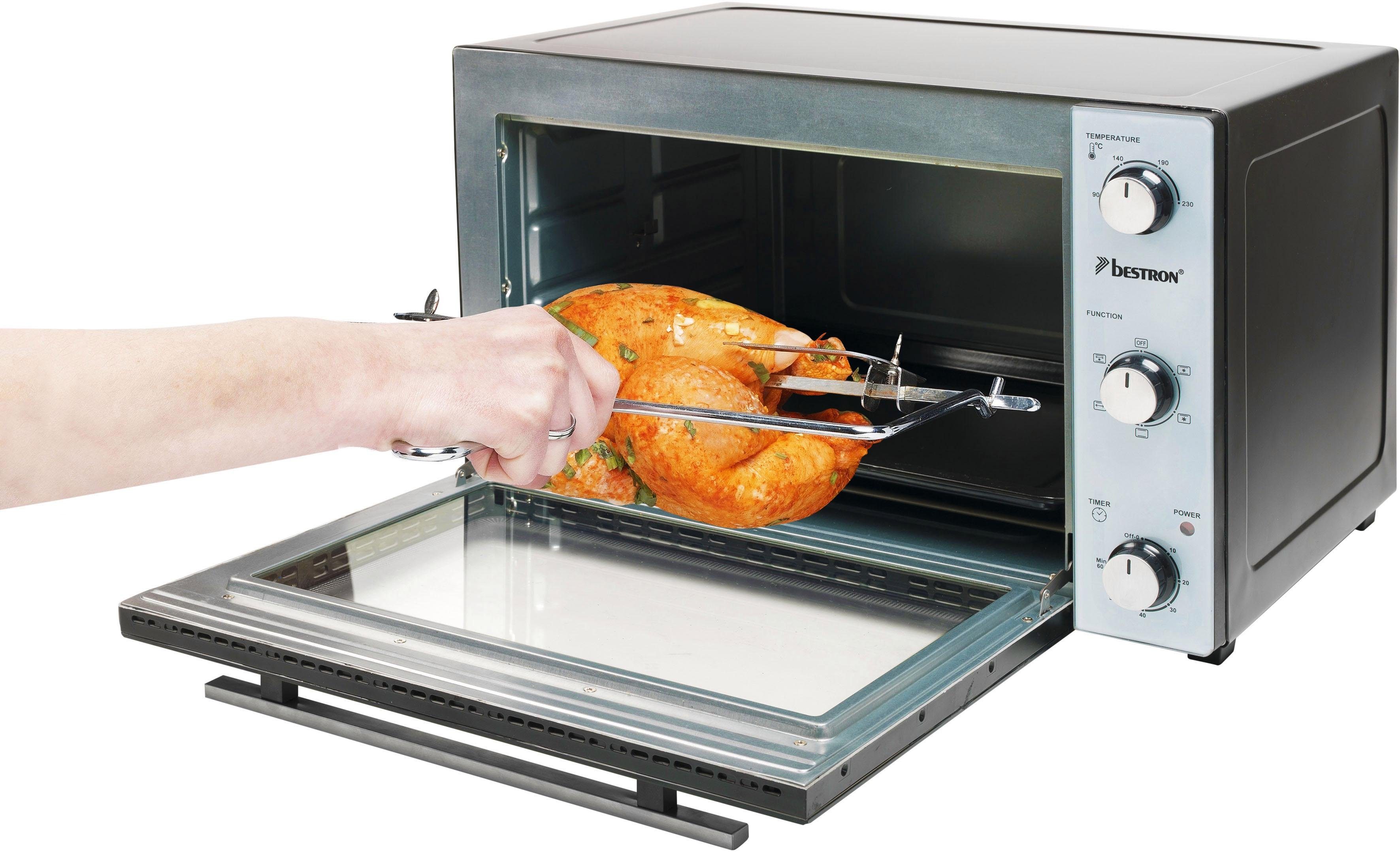 bestron Mini-oven 2-in-1 apparaat met draaispit, 1500 w, edelstaal, zwart