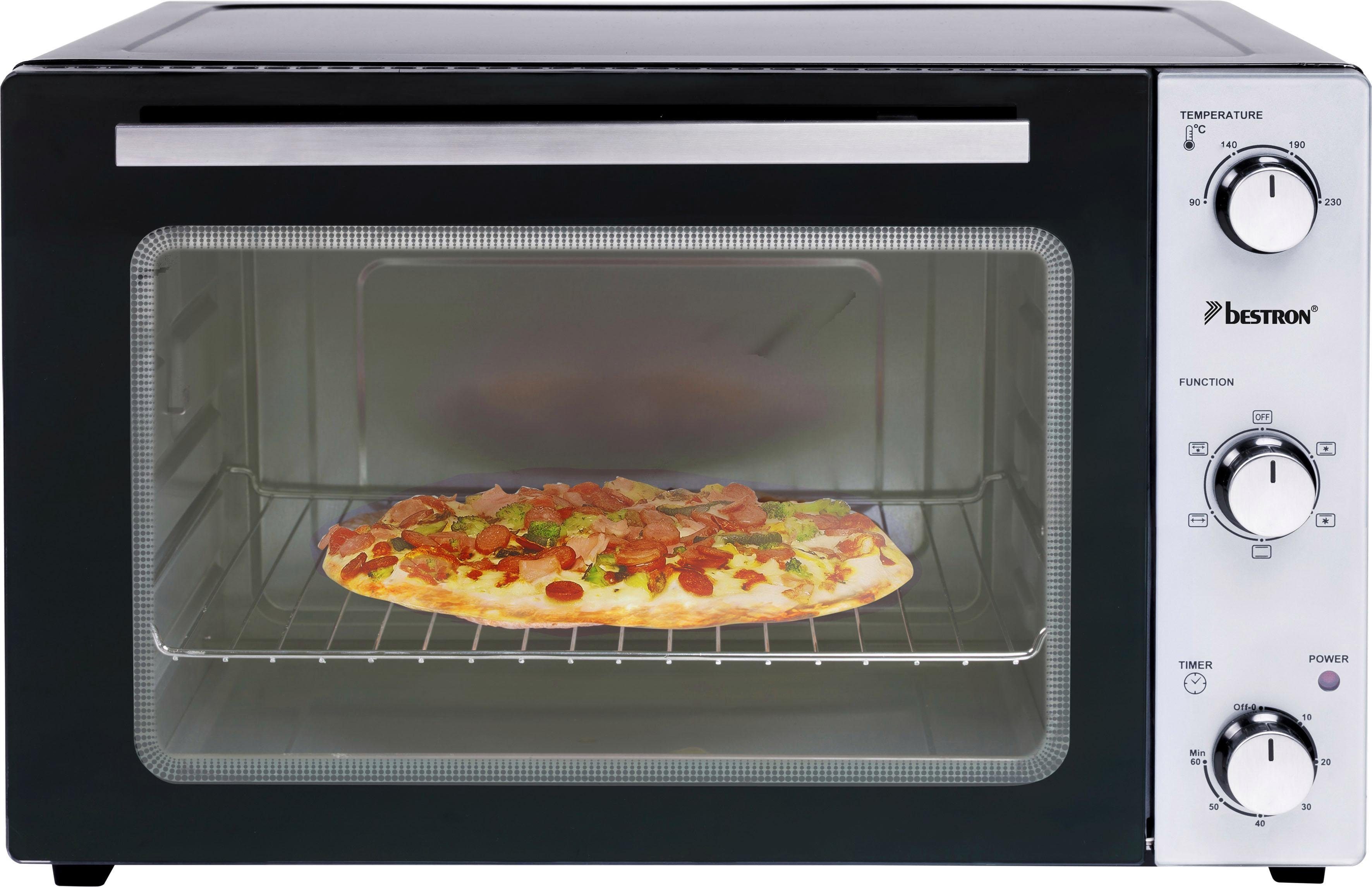 bestron Mini-oven AOV45, 2-in-1 apparaat met draaispit, 1800 w, edelstaal, zwart