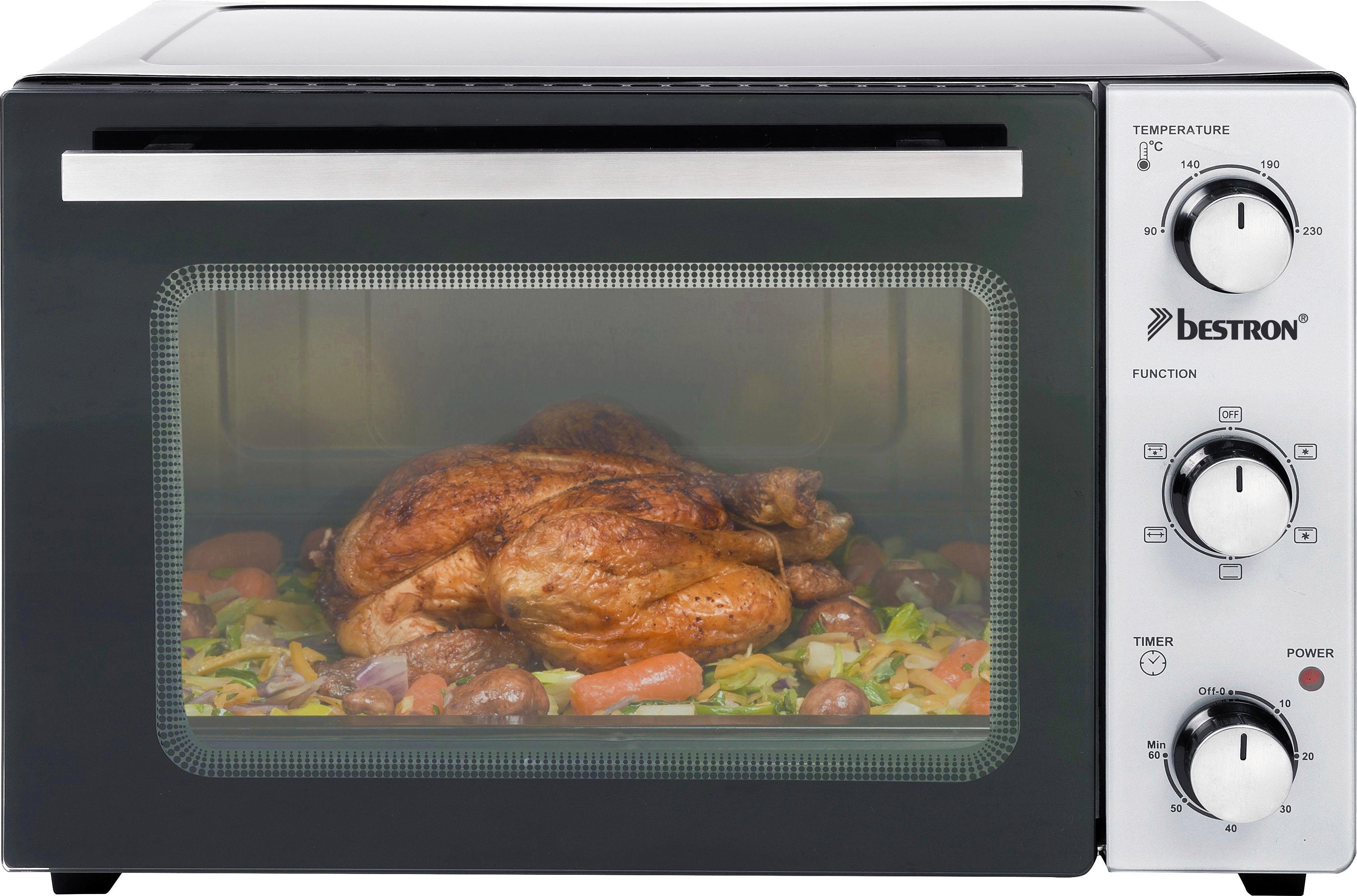 bestron Mini-oven 2-in-1 apparaat met draaispit, 1500 w, edelstaal, zwart