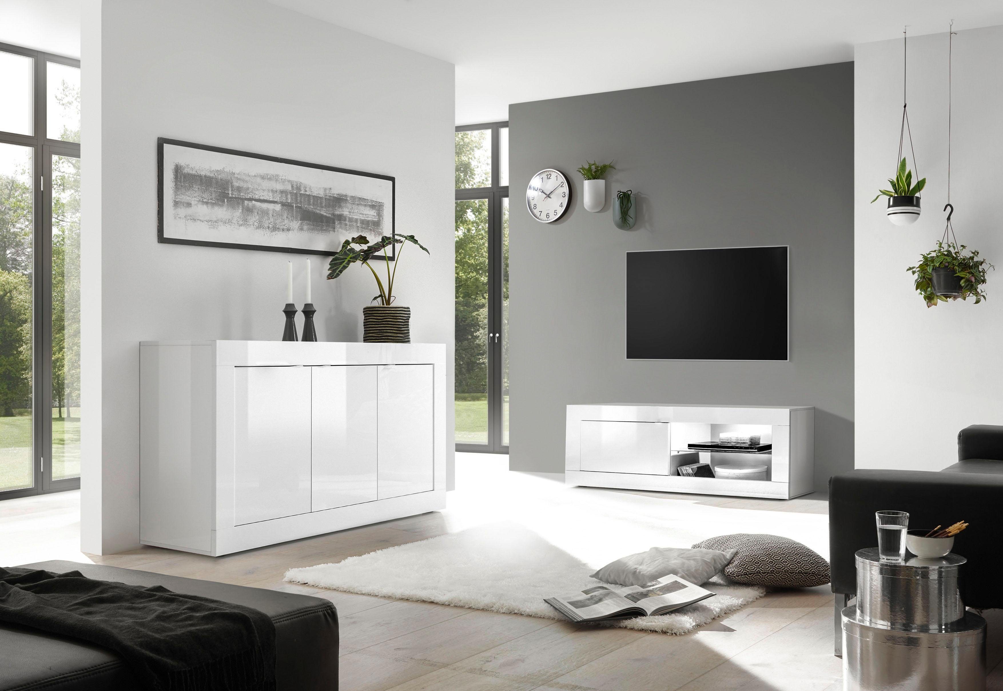INOSIGN Tv-meubel Basis breedte 140 cm, TV-meubel 1 deur, 2 open vakken (glasbodem),