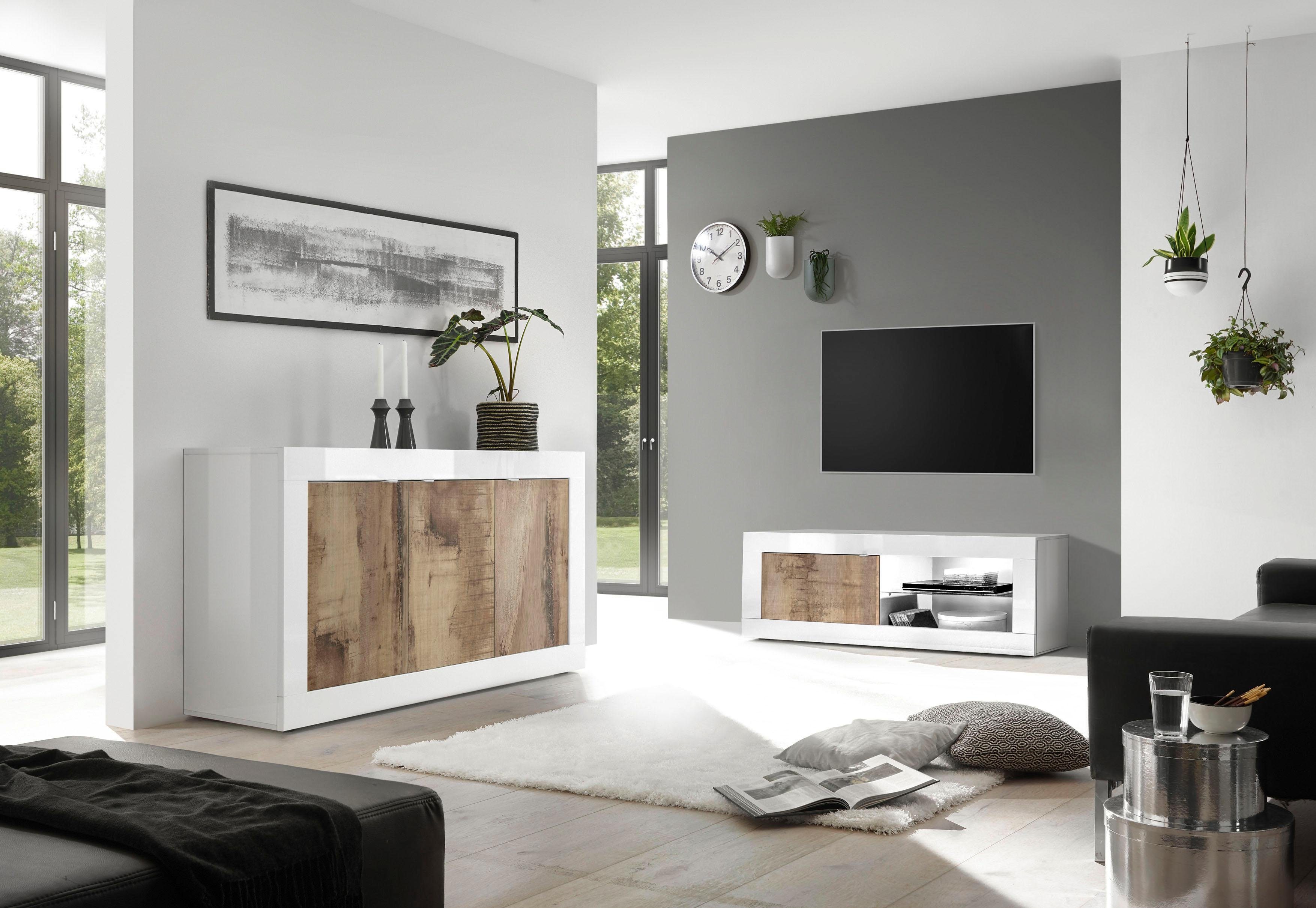 INOSIGN Tv-meubel Basis breedte 140 cm, TV-meubel 1 deur, 2 open vakken (glasbodem),