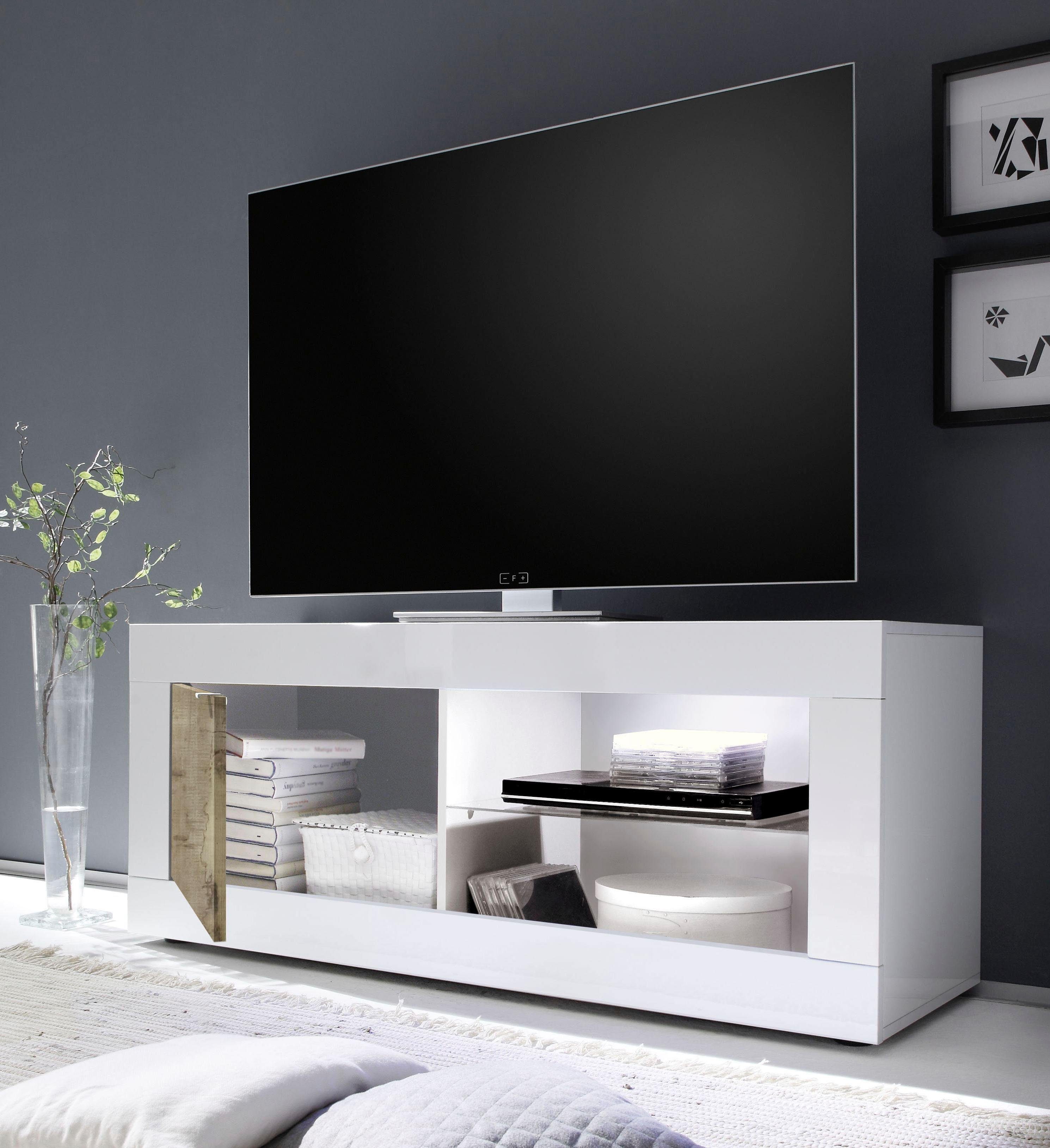 INOSIGN Tv-meubel Basis breedte 140 cm, TV-meubel 1 deur, 2 open vakken (glasbodem),