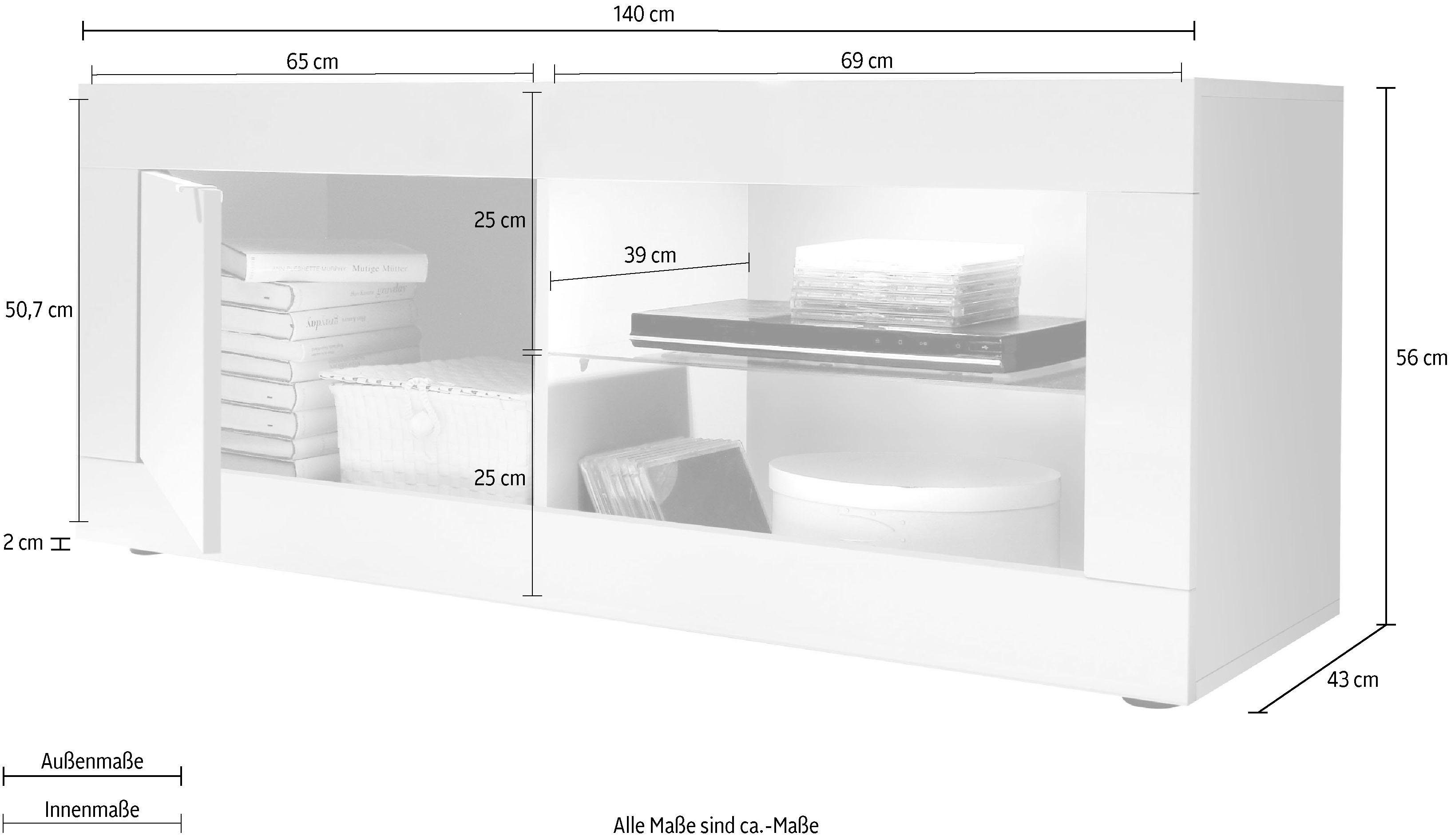 INOSIGN Tv-meubel Basis breedte 140 cm, TV-meubel 1 deur, 2 open vakken (glasbodem),