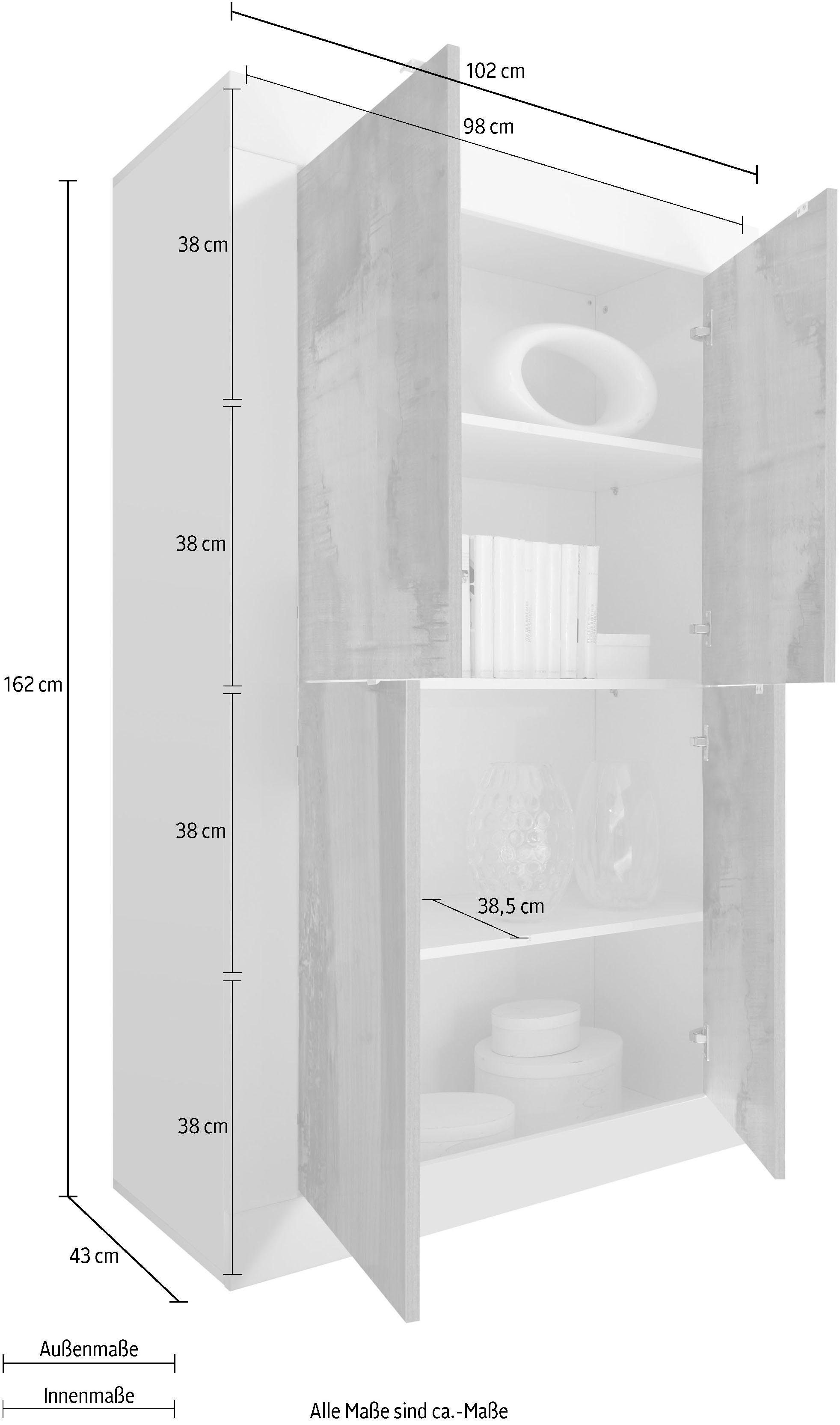 INOSIGN Highboard Basis hoogte 162 cm, breedte 102 cm, commode 4 deuren, hoge commode Metalen handgreep, moderne frame-uitstraling, veel opbergruimte, kleurkeuze