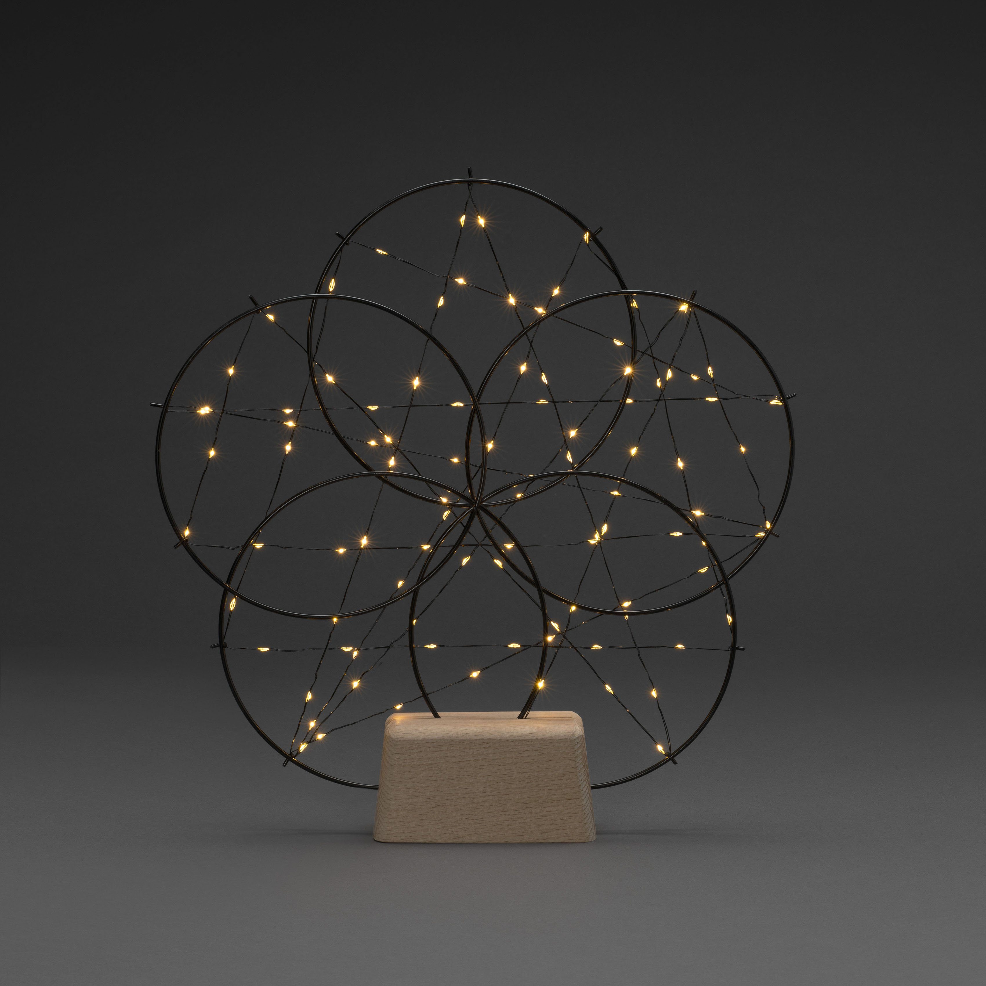 KONSTSMIDE Decoratieve ledverlichting Kerst versiering Metalen led-silhouet "5 kleine ringen", met houten voet (1 stuk)