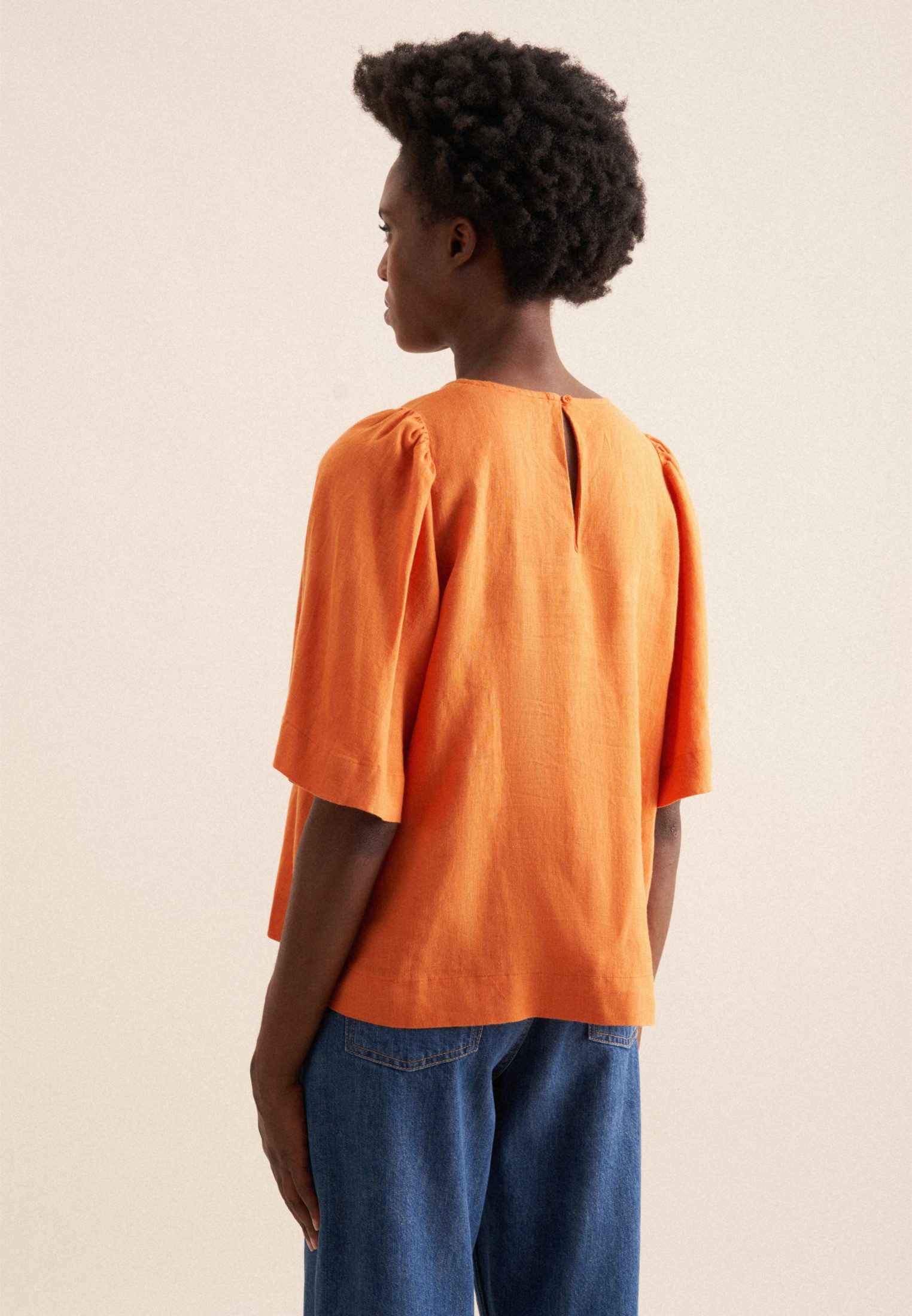 seidensticker Shirtblouse Zwarte roos Korte mouwen ronde hals uni