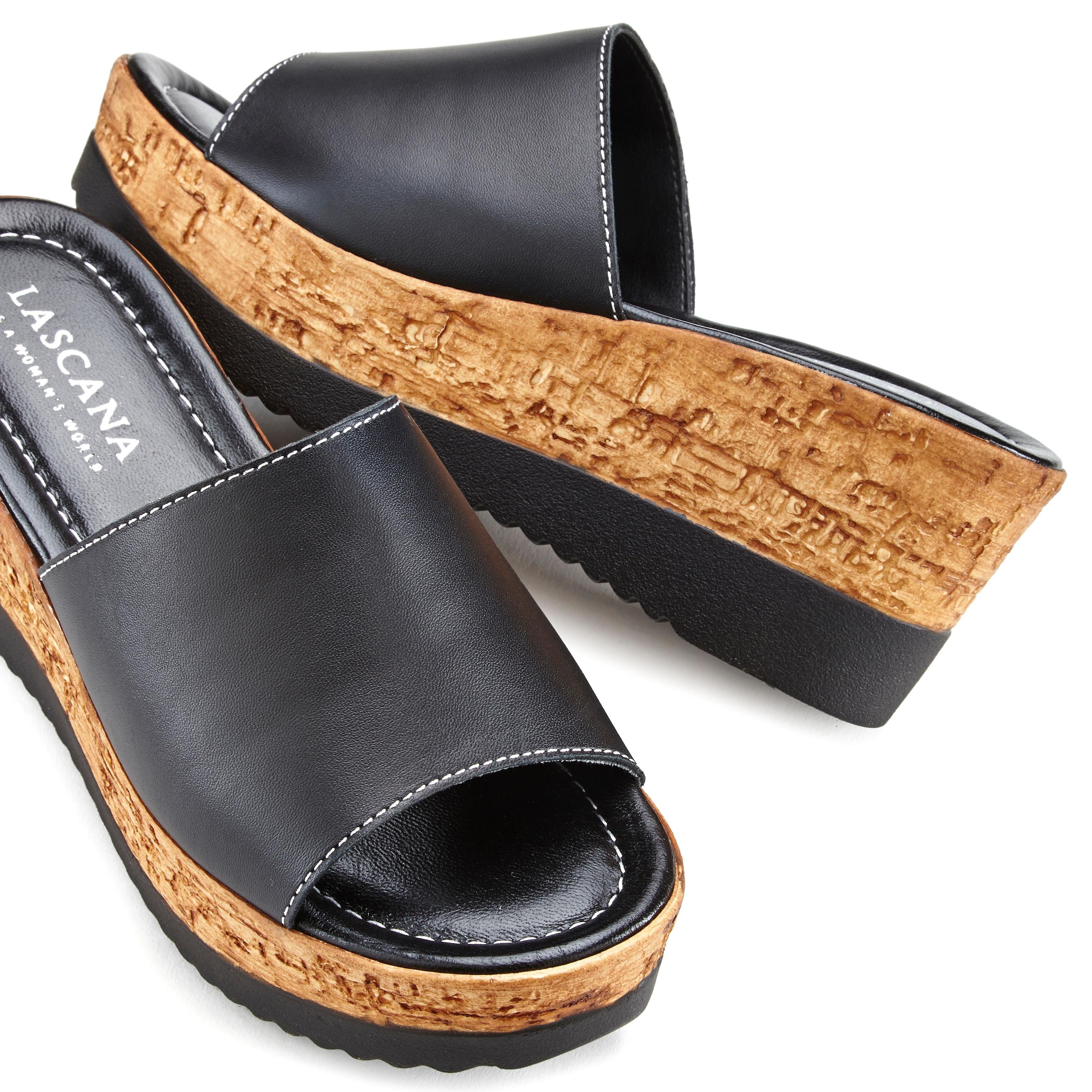 Lascana Slippers Zomerschuh, Mule, sandaal, open schoen van leer met sleehak