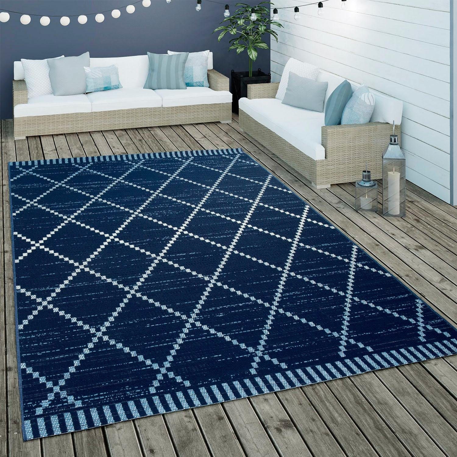 Paco Home Vloerkleed Kortrijk 742 Platweefsel, ruitdesign, geschikt voor binnen en buiten, woonkamer