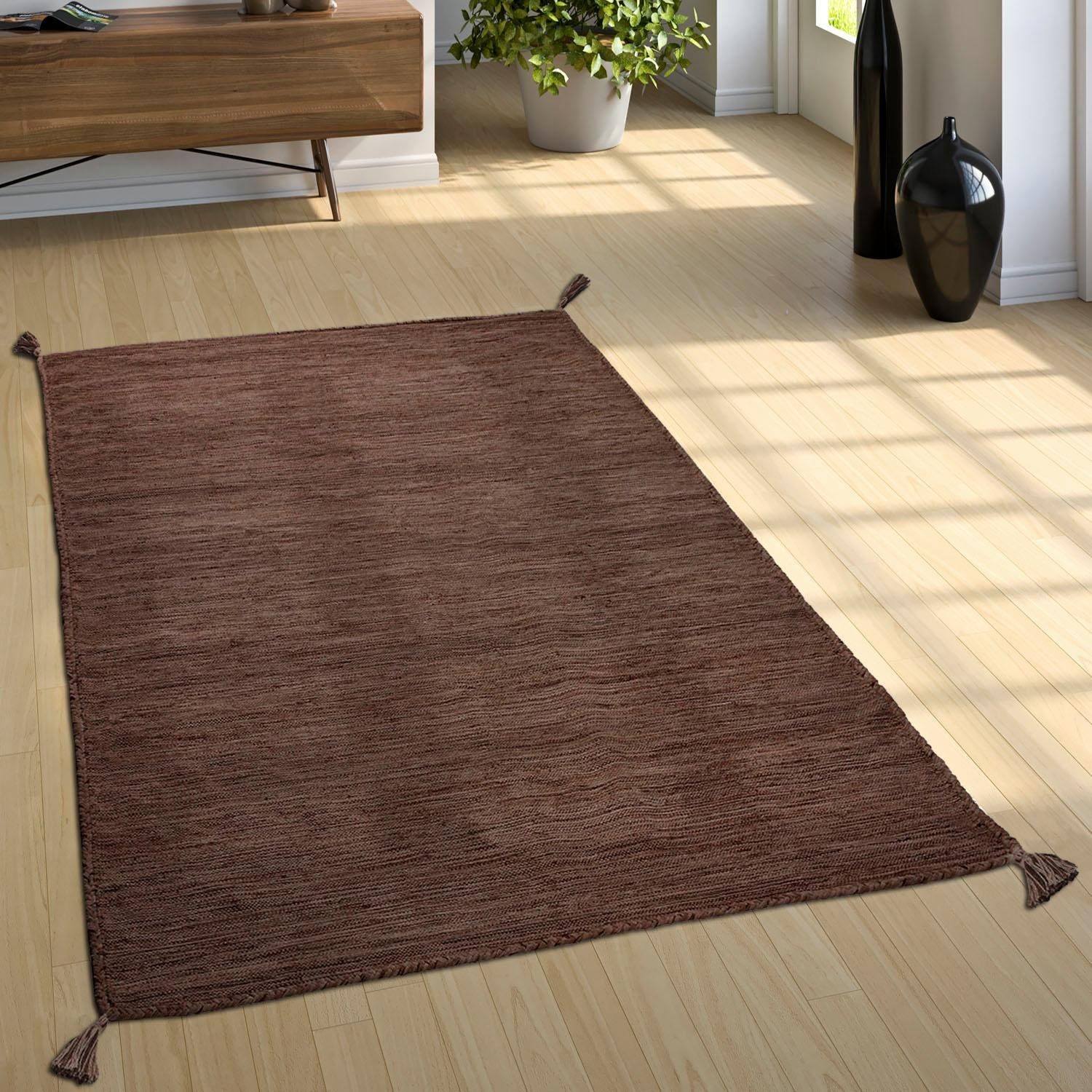Paco Home Vloerkleed Kilim 210 Handgeweven, platweefsel, puur katoen, met de hand geweven, unikleurig