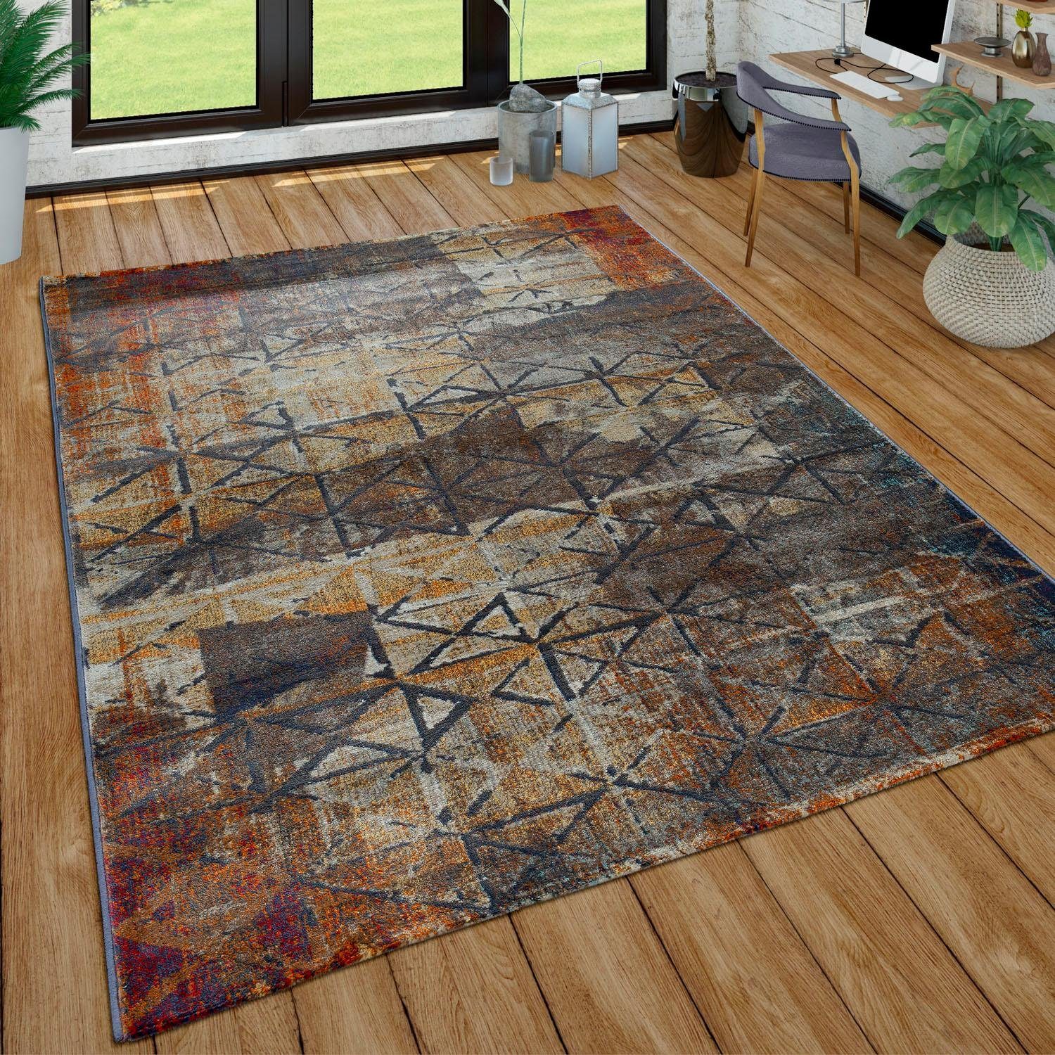 Paco Home Vloerkleed Jazz 705 Korte pool, modern geometrisch dessin en used look