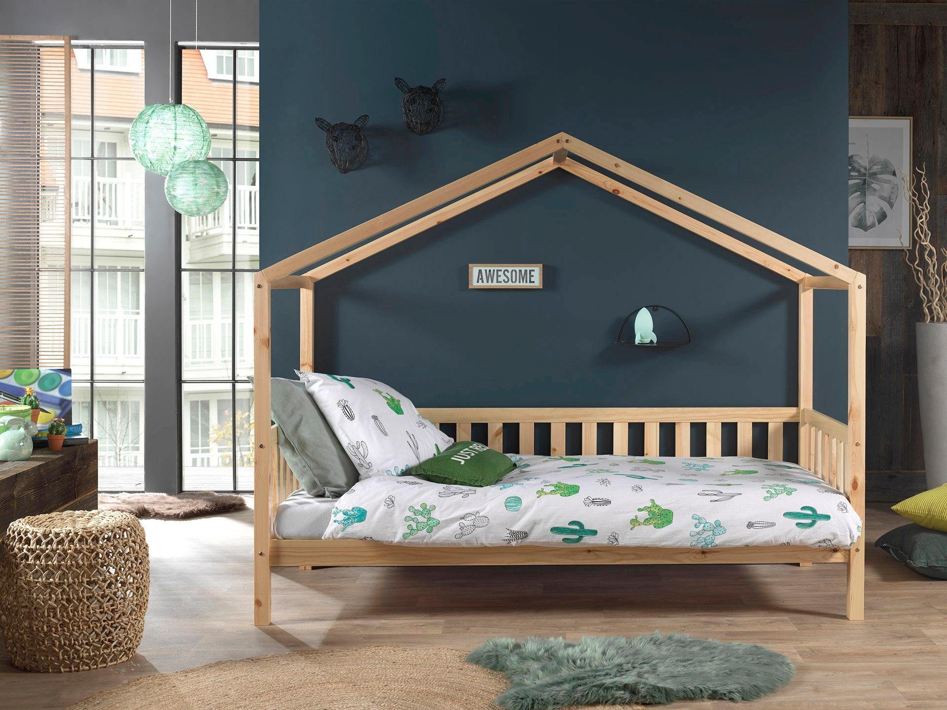 Vipack Huisbed Dallas naar keuze met onderbedlade of stoffen hemel, uitvoering ecru of wit