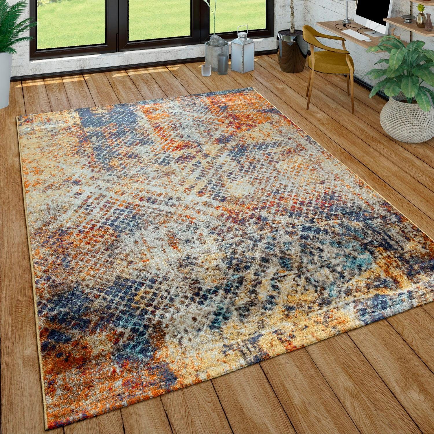 Paco Home Vloerkleed Jazz 704 Korte pool, modern kleurrijk design en used look