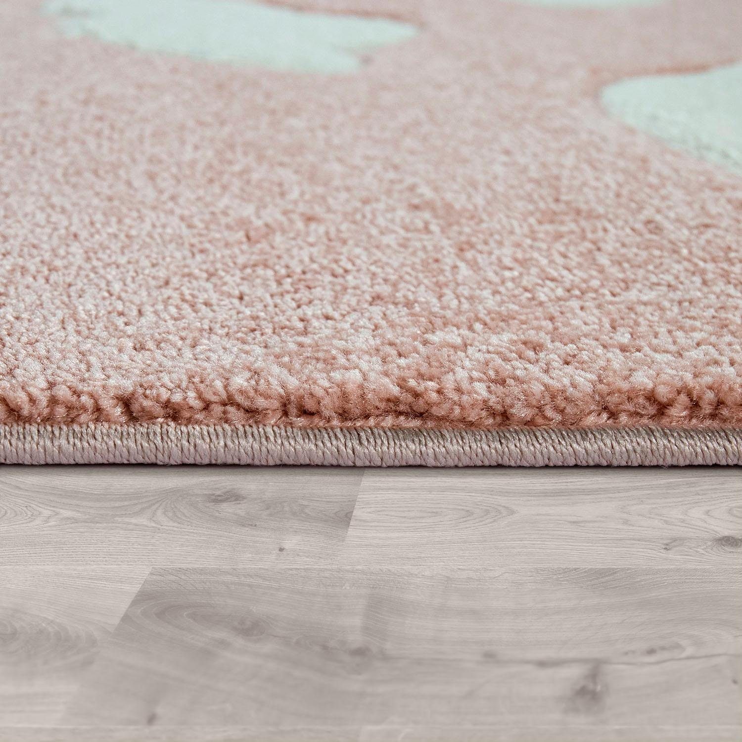 Paco Home Kindervloerkleed Cosmo 342 3d-design, schattige wolken motief, pastelkleuren, kinderkamer