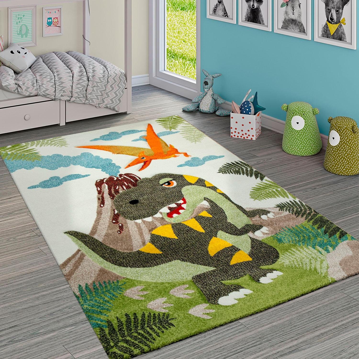 Paco Home Kindervloerkleed Diamond 636 3d-design, motief dinosaurus, kinderkamer