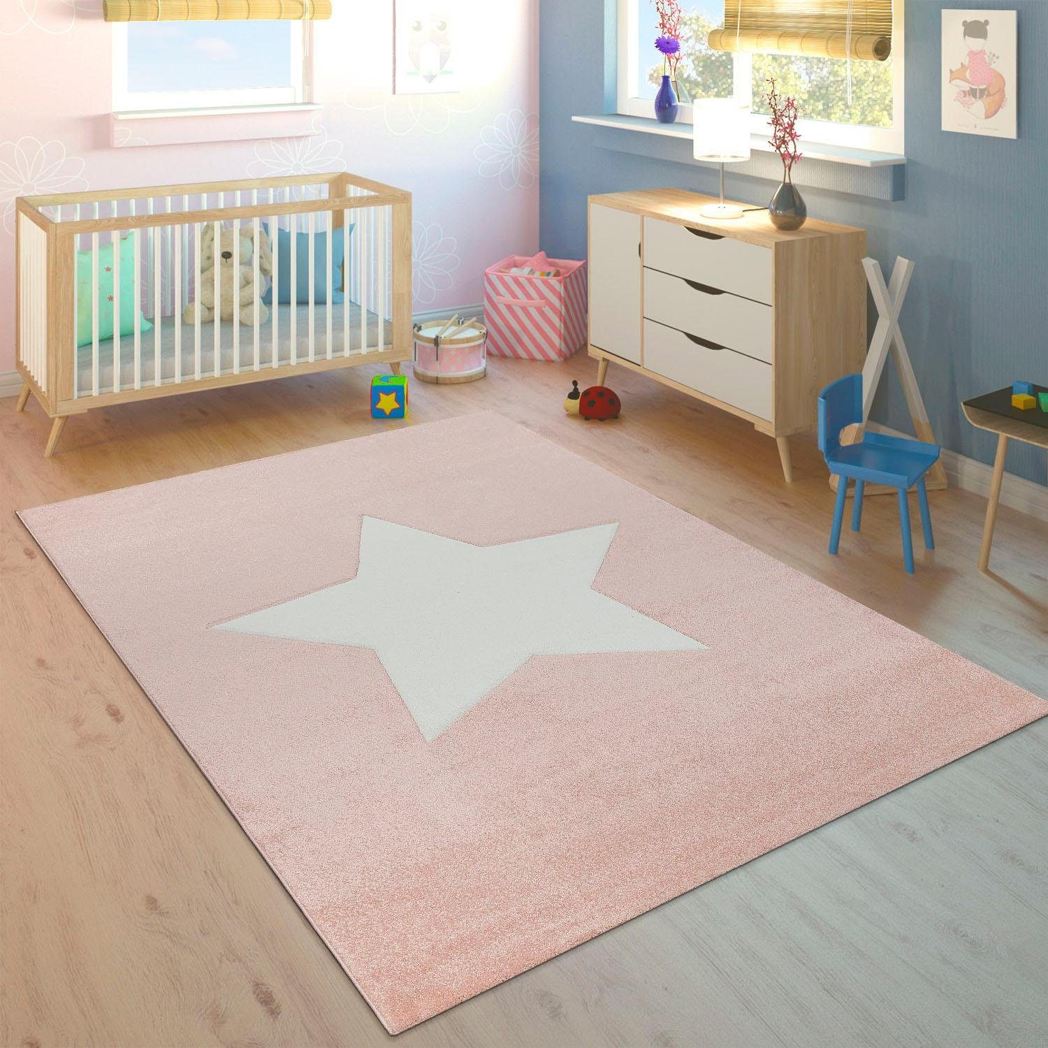 Paco Home Kindervloerkleed Cosmo 397 3d-design, motief ster, pastelkleuren, kinder- en tienerkamer