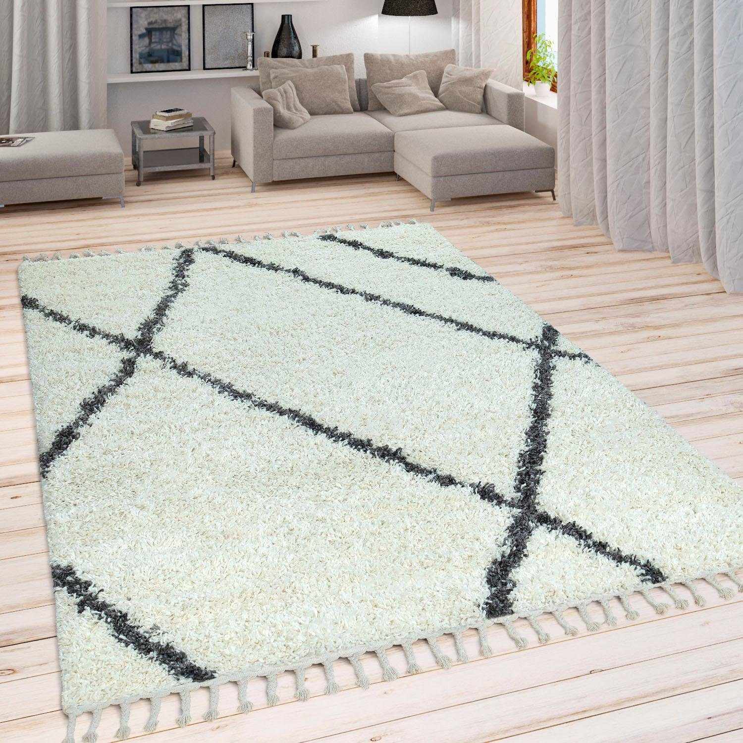 Paco Home Hoogpolig vloerkleed Helsinki 531 zachte, hoogpolige shaggy, scandinavisch design, met franje