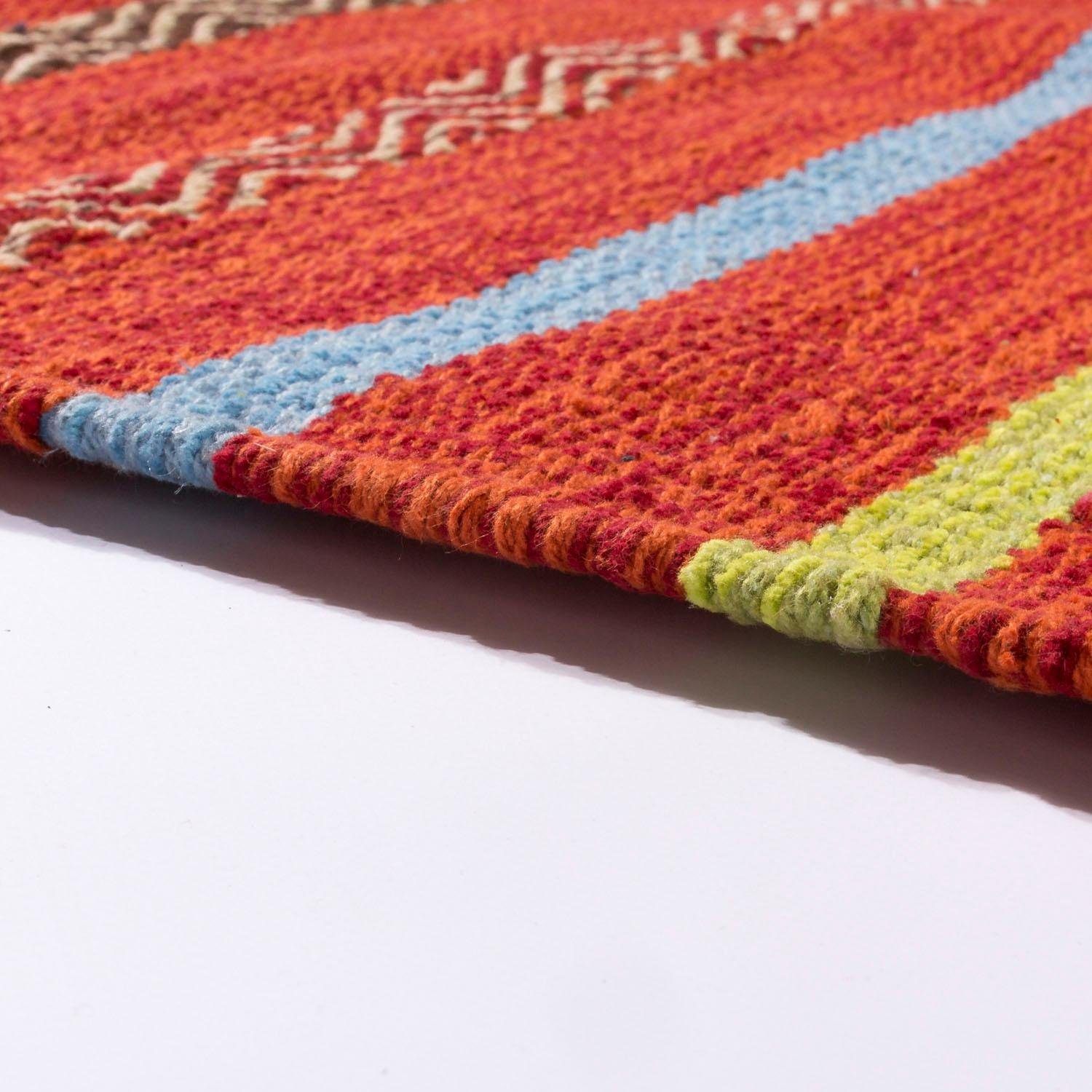 Paco Home Vloerkleed Kilim 213 met de hand geweven tweezijdig te gebruiken kleed, puur katoen, gestreept, woonkamer