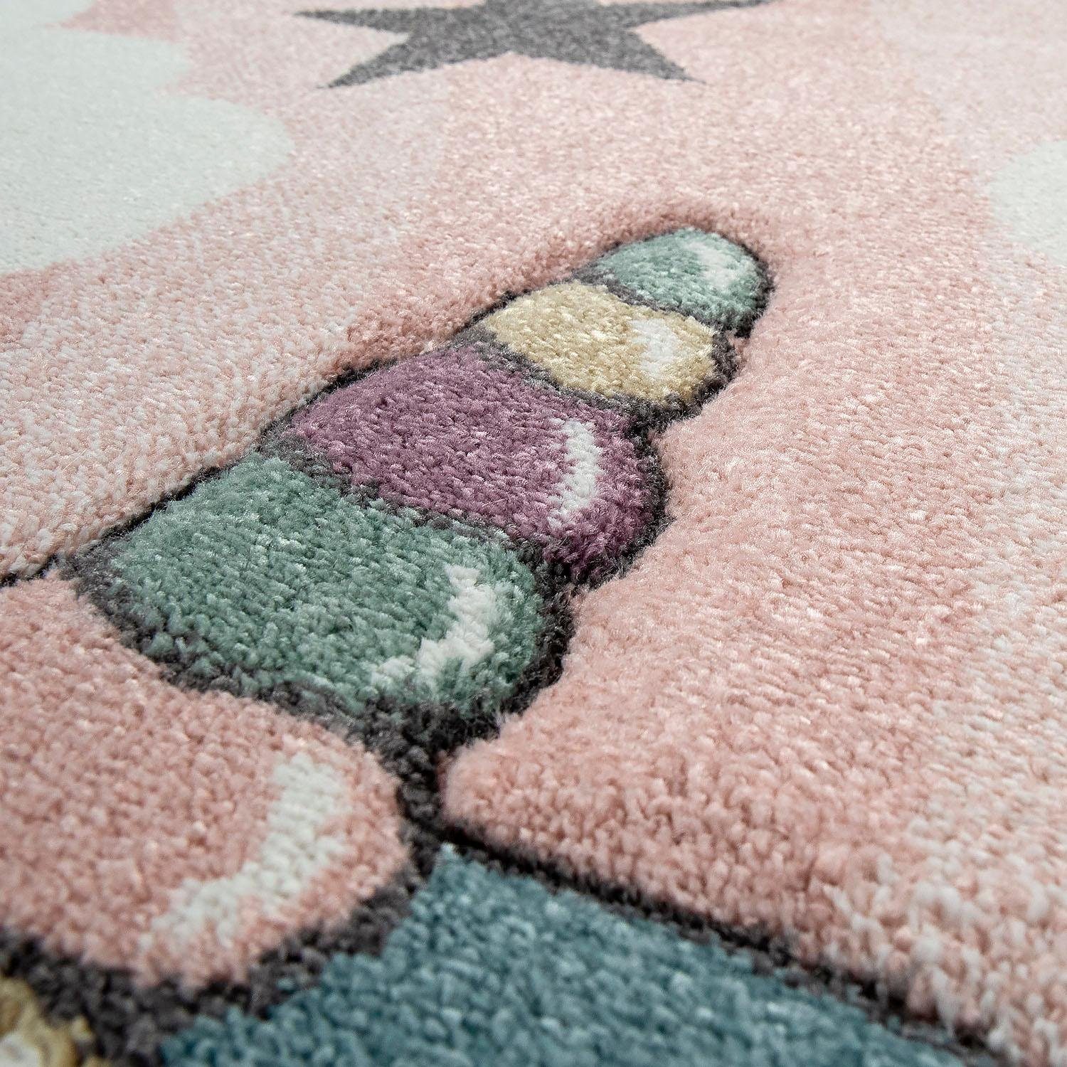 Paco Home Kindervloerkleed Cosmo 395 3d-design, schattige eenhoorn motief, pastelkleuren, kinderkamer