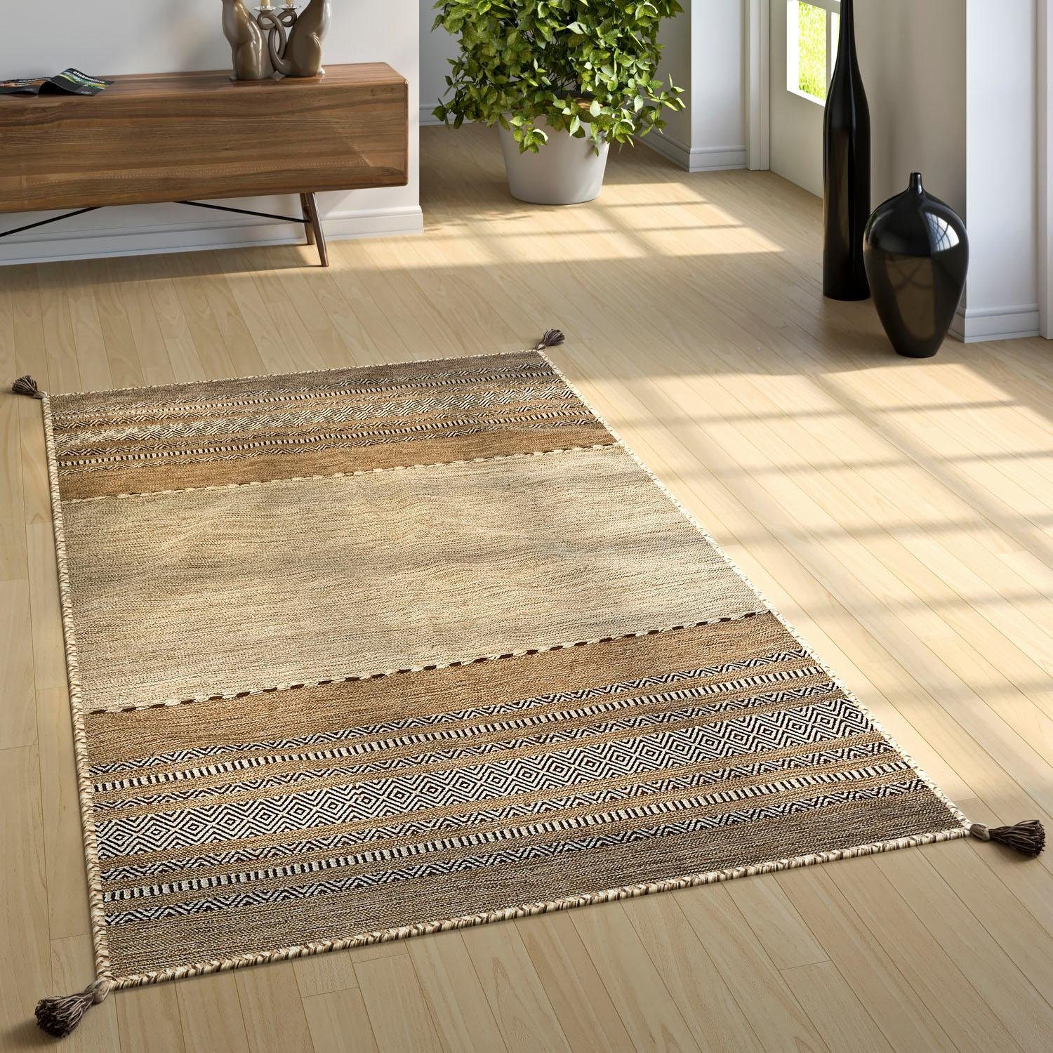 Paco Home Vloerkleed Kilim 217 met de hand geweven tweezijdig te gebruiken kleed, puur katoen, gestreept, woonkamer