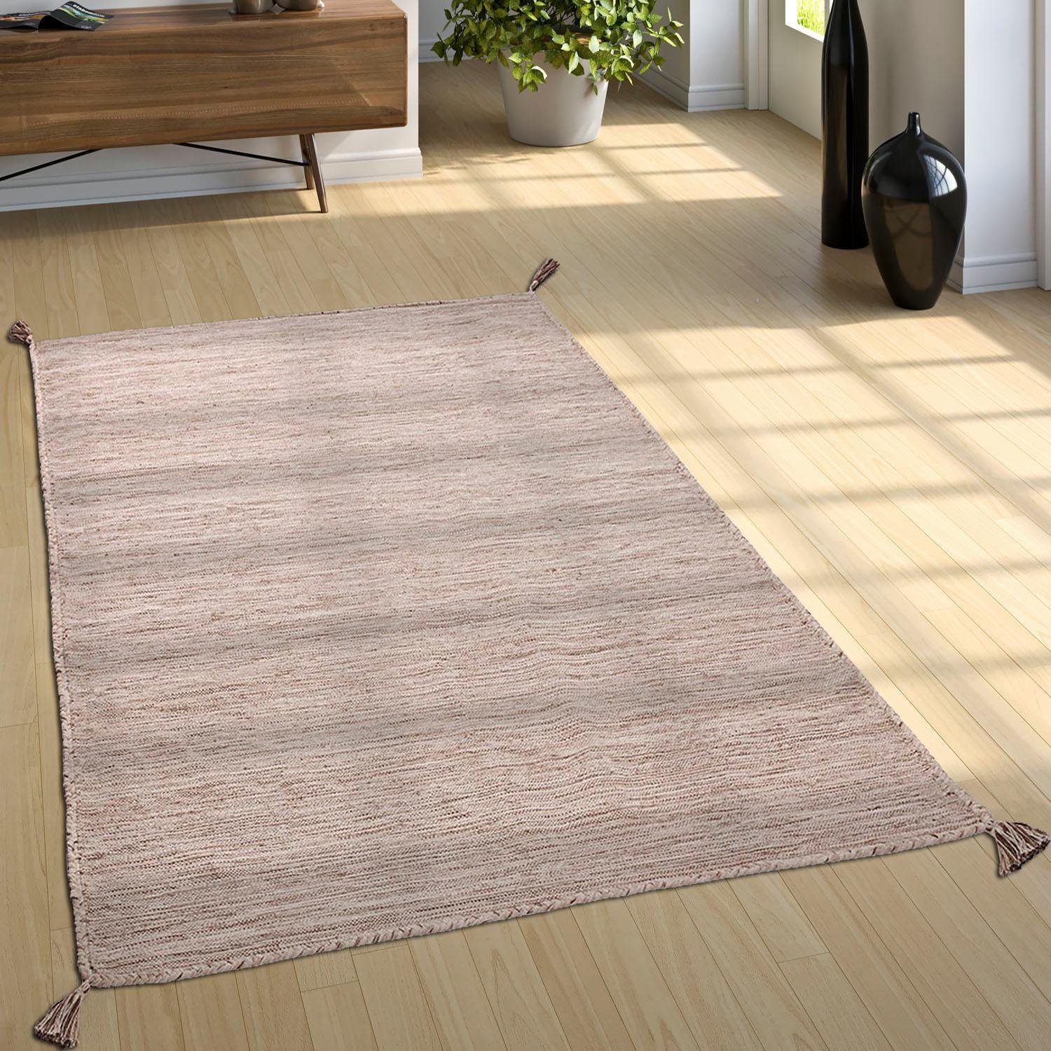 Paco Home Vloerkleed Kilim 210 Handgeweven, platweefsel, puur katoen, met de hand geweven, unikleurig