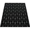 paco home vloerkleed brugge 224 platweefsel, modern geometrisch motief, geschikt voor binnen en buiten, woonkamer zwart