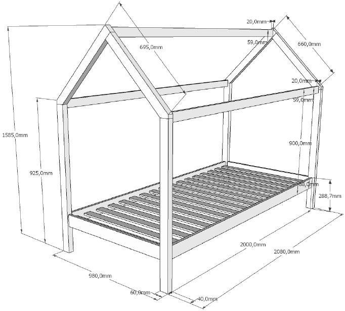 Vipack Huisbed Dallas Een bedhuis in massief hout met lattenbodem en onderbedlade