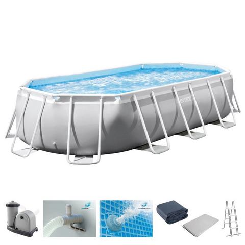 Intex opzetzwembad met accessoires Prism Oval Frame 503 x 274 x 122 cm grijs
