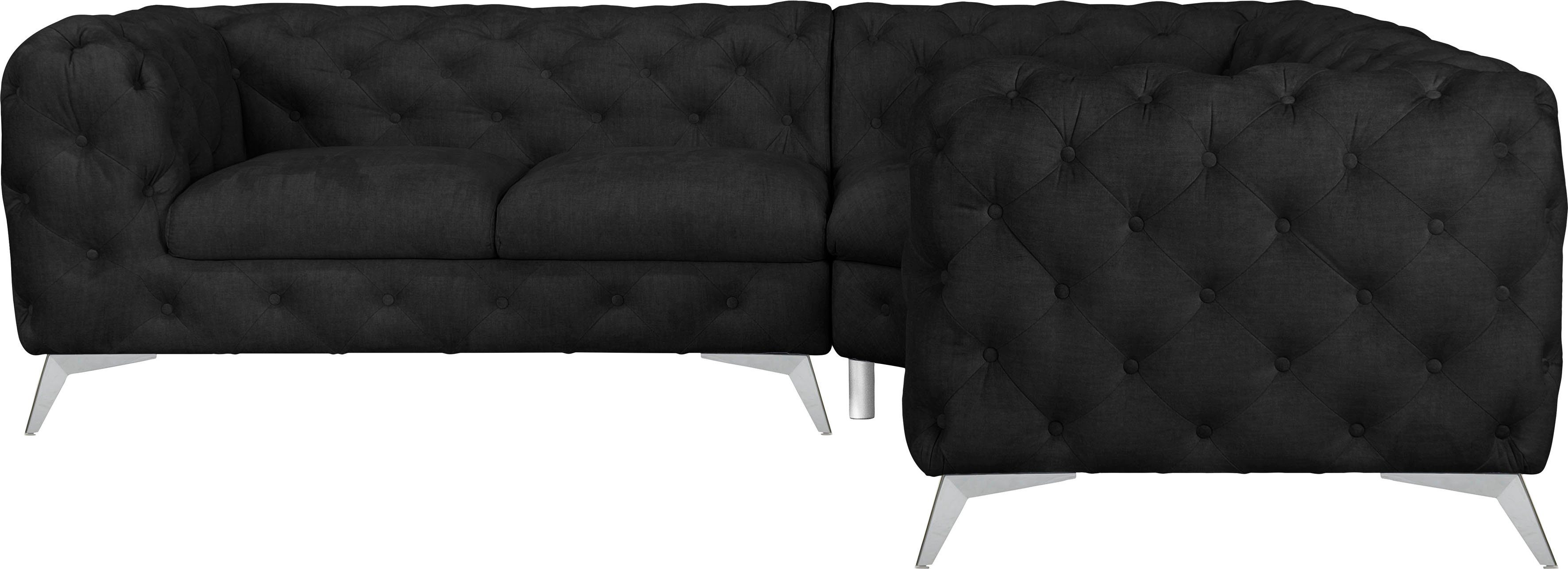Leonique Chesterfield-bank Glynis L-vorm luxueuze capitonnage, moderne chesterfield look, kleur van de poten ter keuze