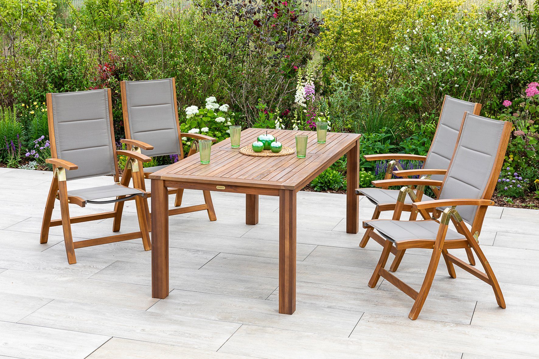 MERXX Tuin-eethoek Acapulco 4 klapstoelen met tuintafel (5-delig) tuinsets grijs