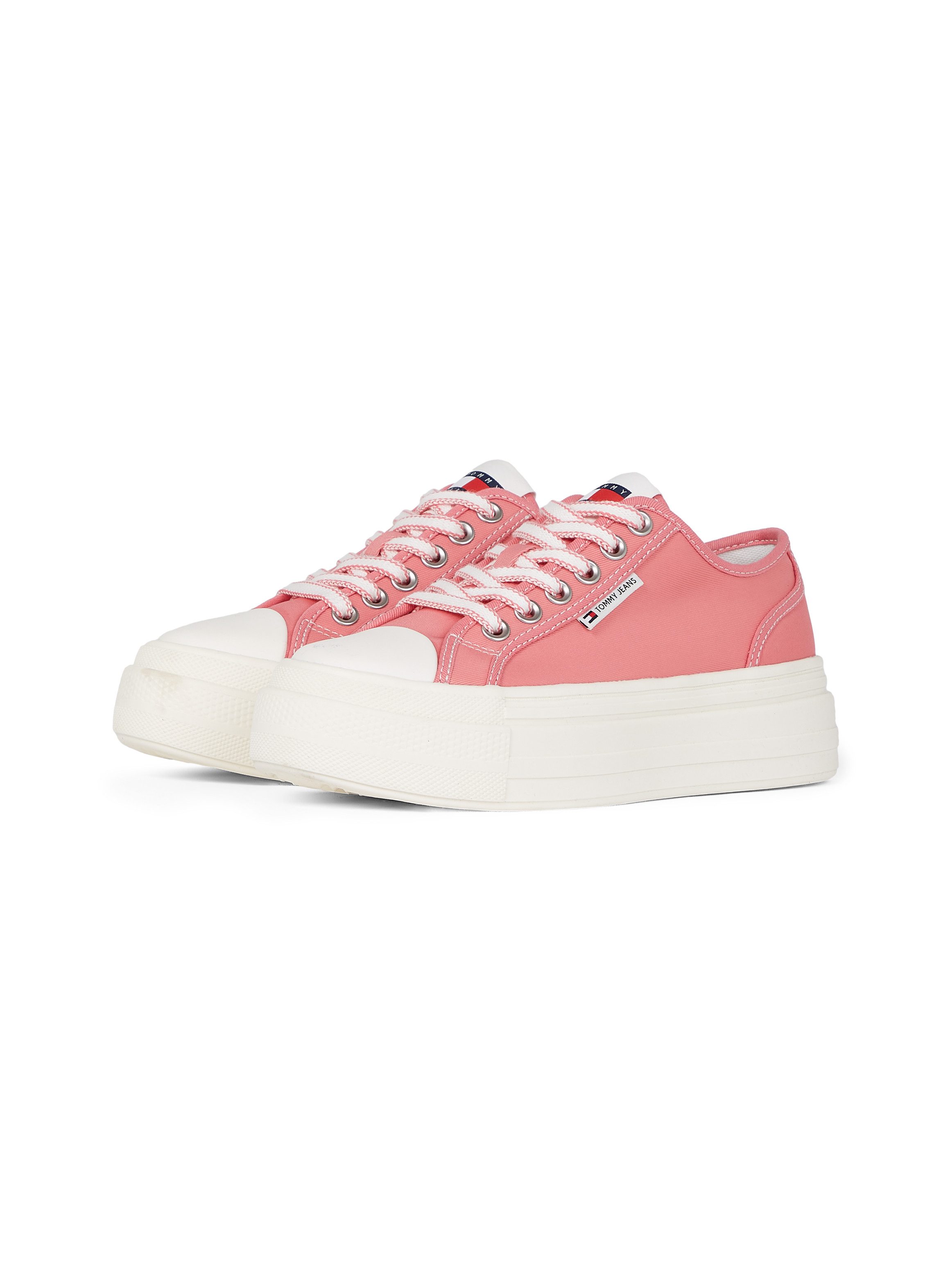 TOMMY JEANS Plateausneakers TJW FOXING FLATFORM SNEAKER LOW freizeitschoen, lage schoen, veterschoen met trendy contraststiksels