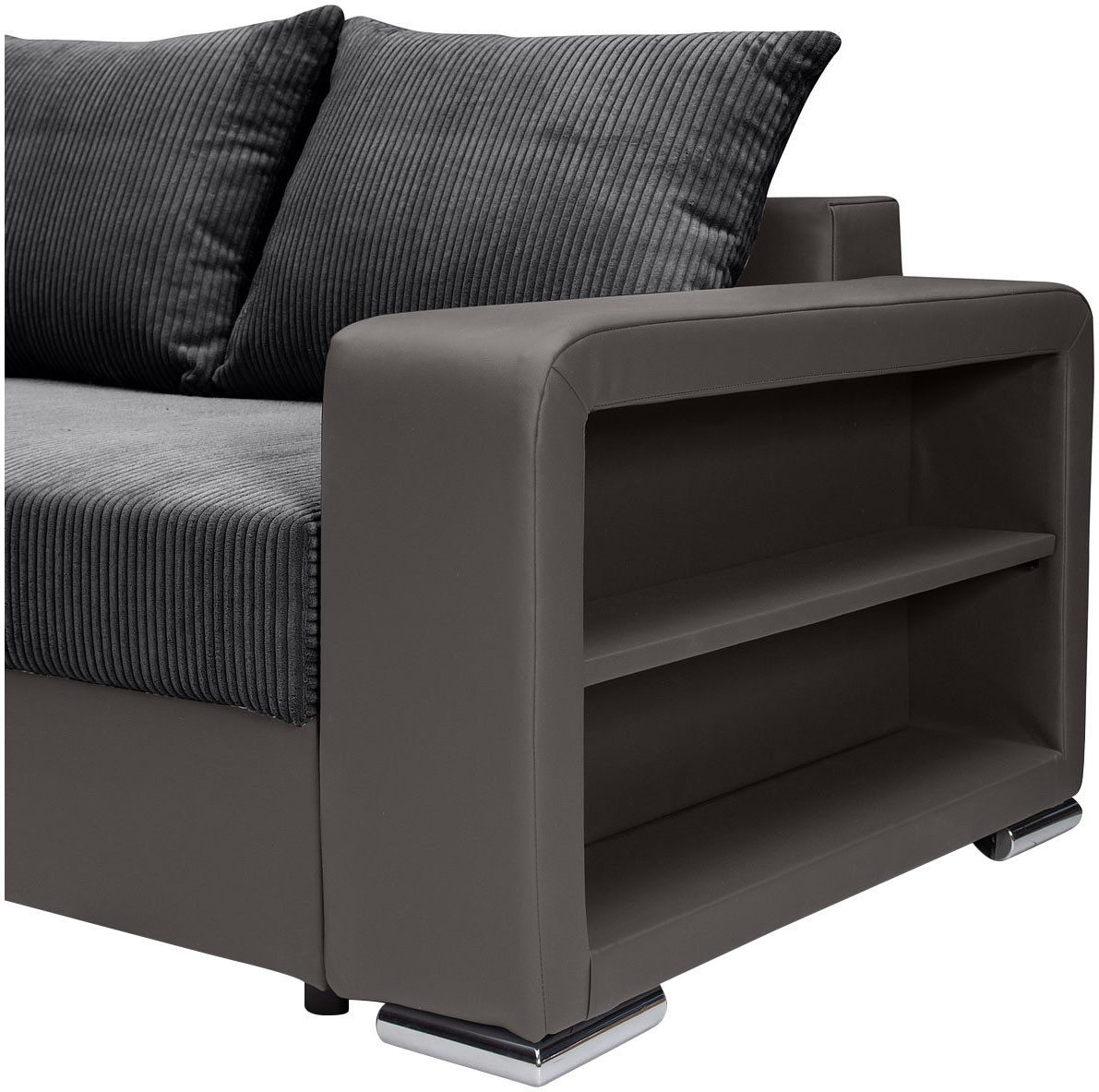 COLLECTION AB Hoekbank L-model Regalarmleuning met LED RGB verlichting, bedfunctie en bedbox