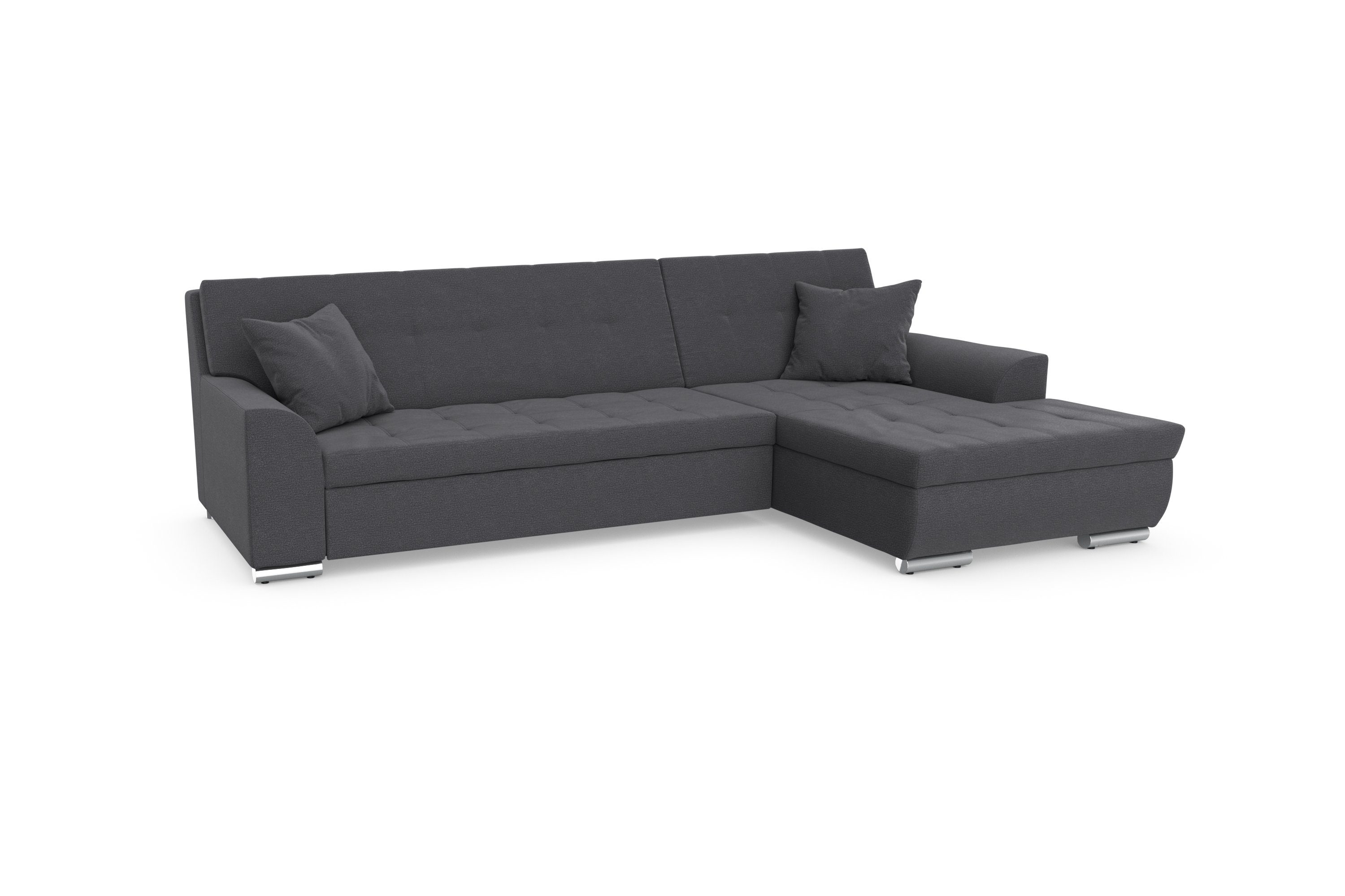 DOMO collection Hoekbank Treviso veel bekledingen, ook in cord, L-vorm, B/D/H: 267/80/83 cm optioneel met slaapbank functie, incl. sierkussens, hoogwaardig doorgestikt patroon