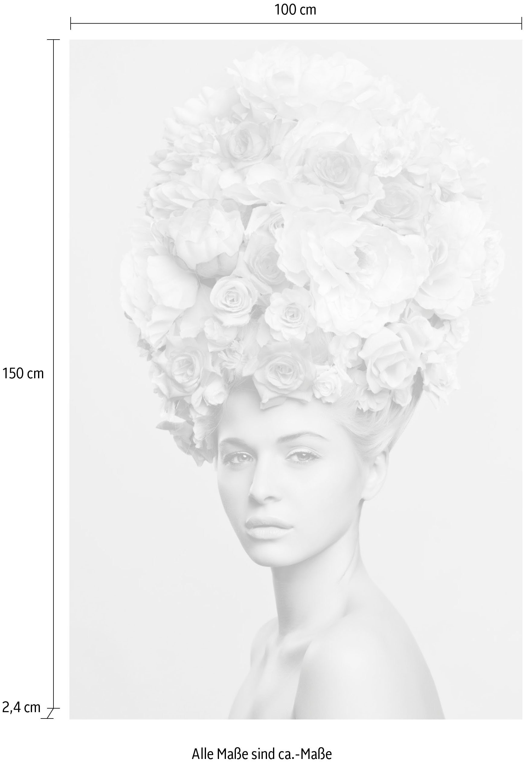 queence Artprint op acrylglas Vrouw met bloemenhoed Fine Art-print in galeriekwaliteit