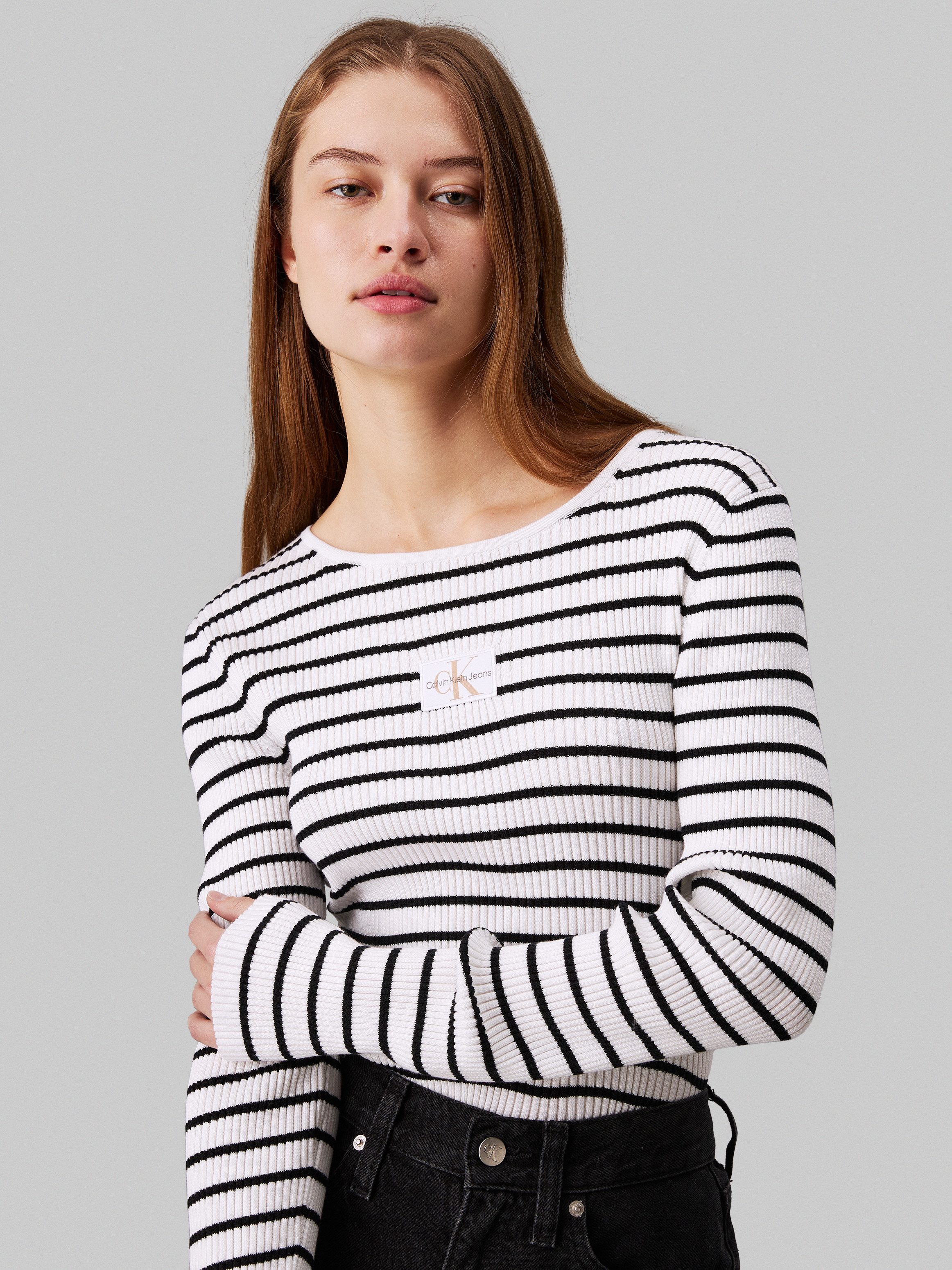 Calvin Klein Trui met ronde hals WOVEN LABEL TIGHT SWEATER
