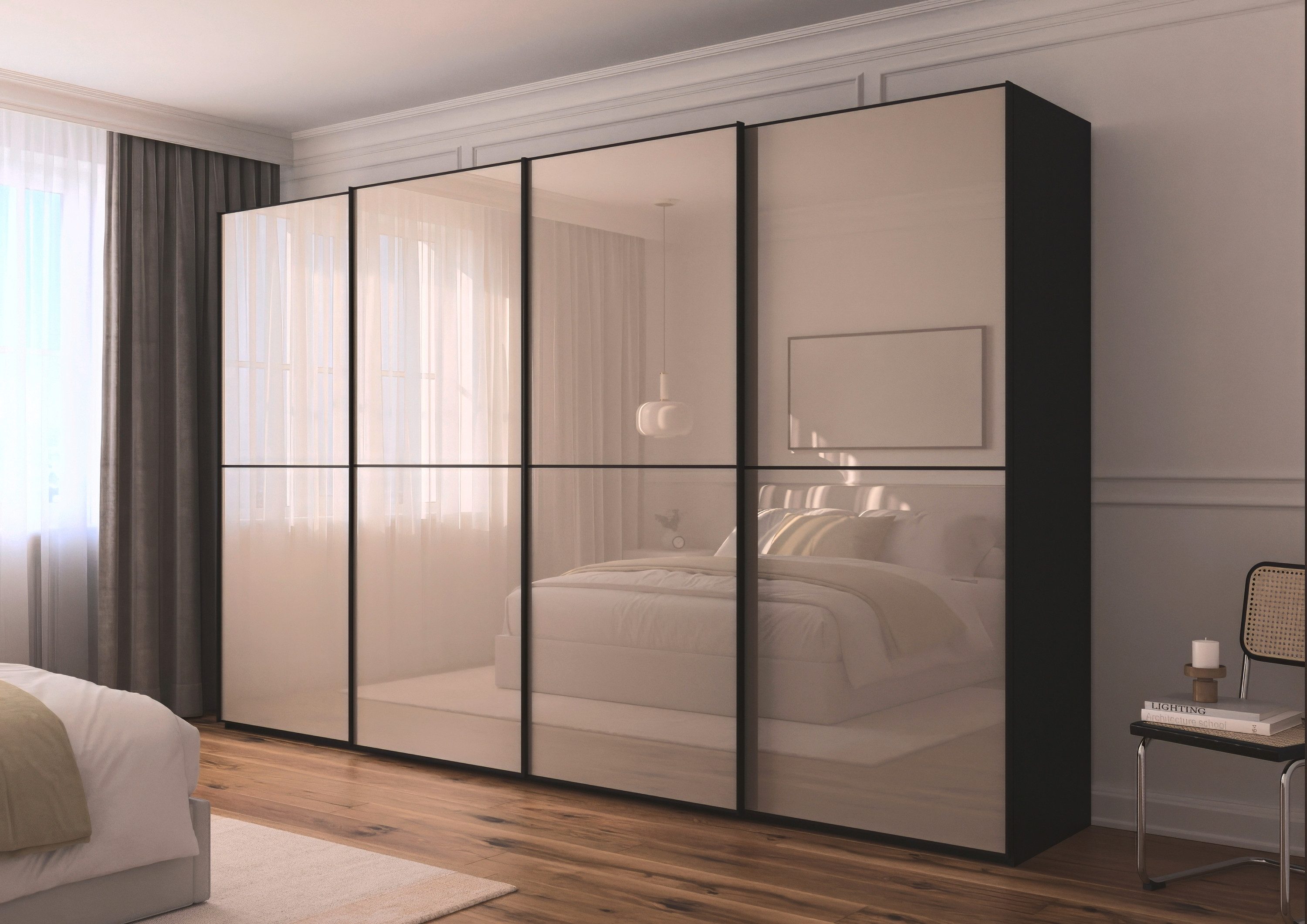 rauch Schuifdeurkast Kledingkast Kast Garderobe Slaapkamerkast SCALE-DUO edel tweedelige deuren glas-front met 3 sierlijsten made in germany