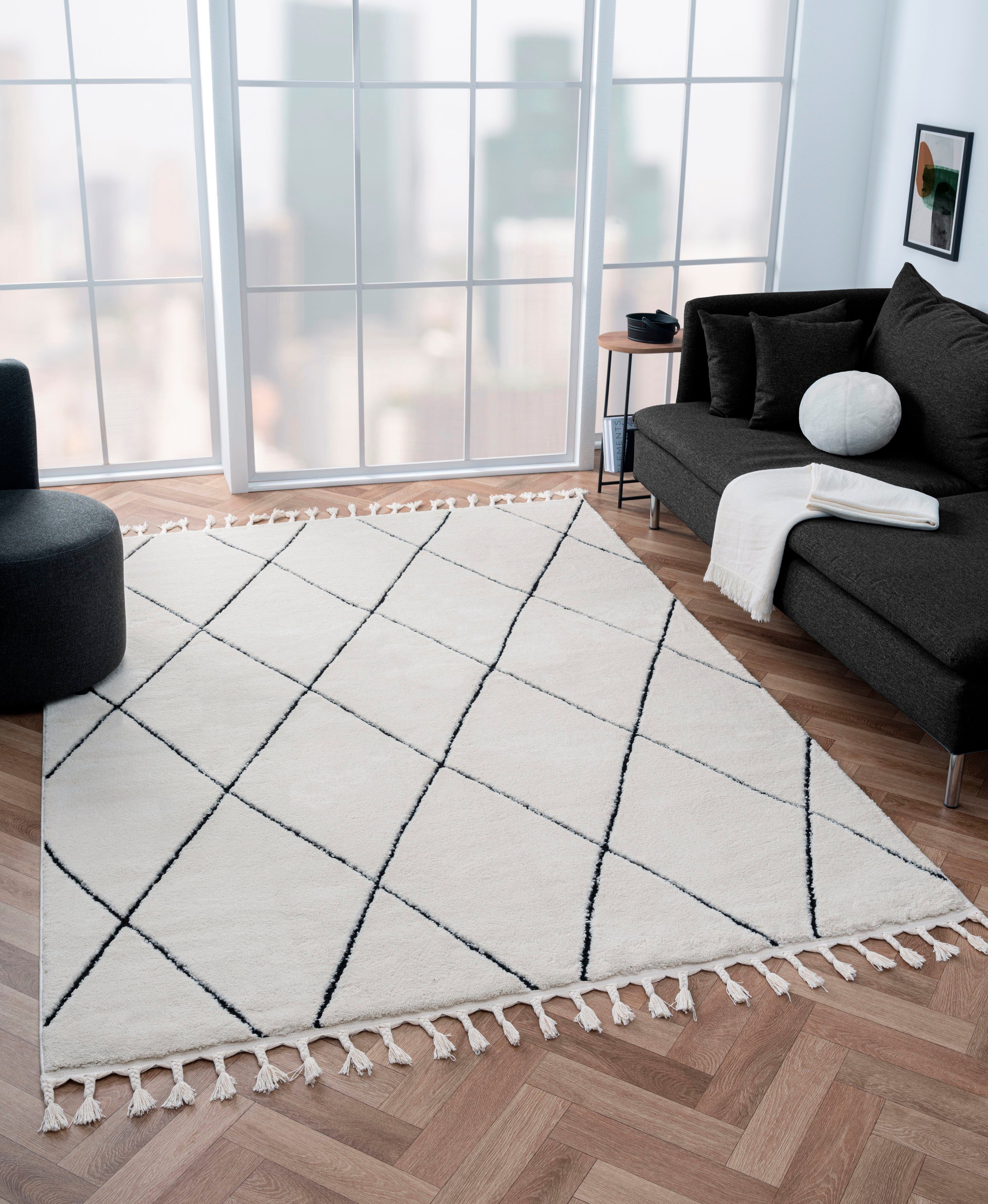 Myflair Möbel & Accessoires Hoogpolig vloerkleed Moroccan Diamond modern, marokkaans ontwerp, ruitenpatroon, zacht door hoogpolig