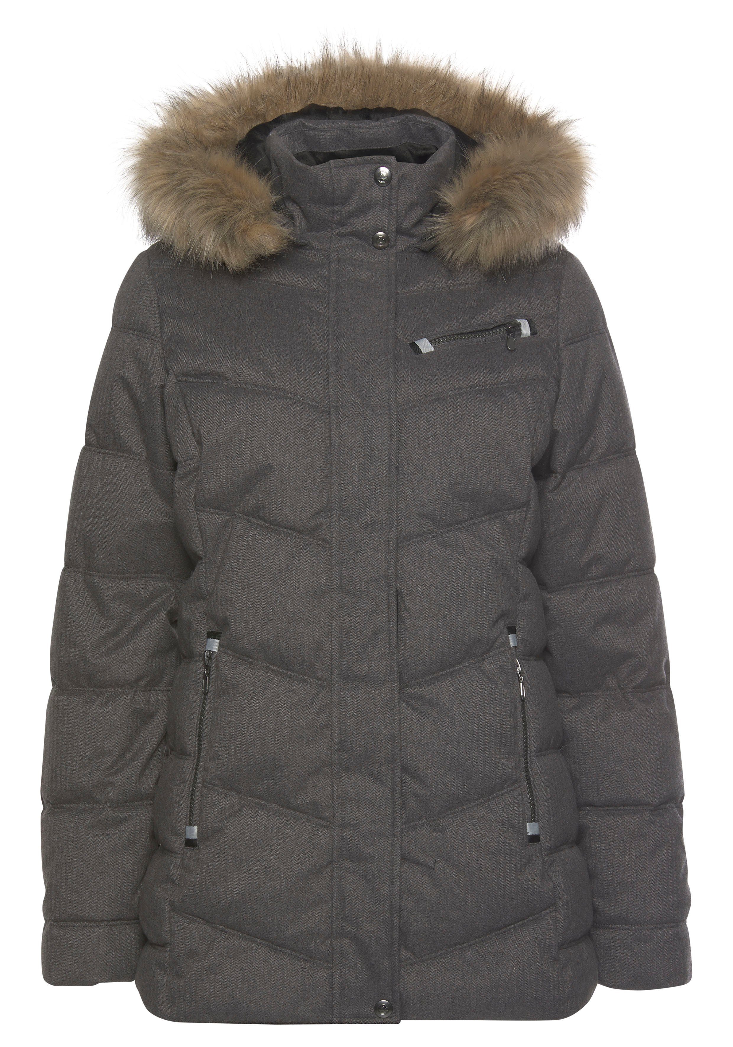 Polarino Gewatteerde jas met afneembare capuchon, met faux fur, veel zakken