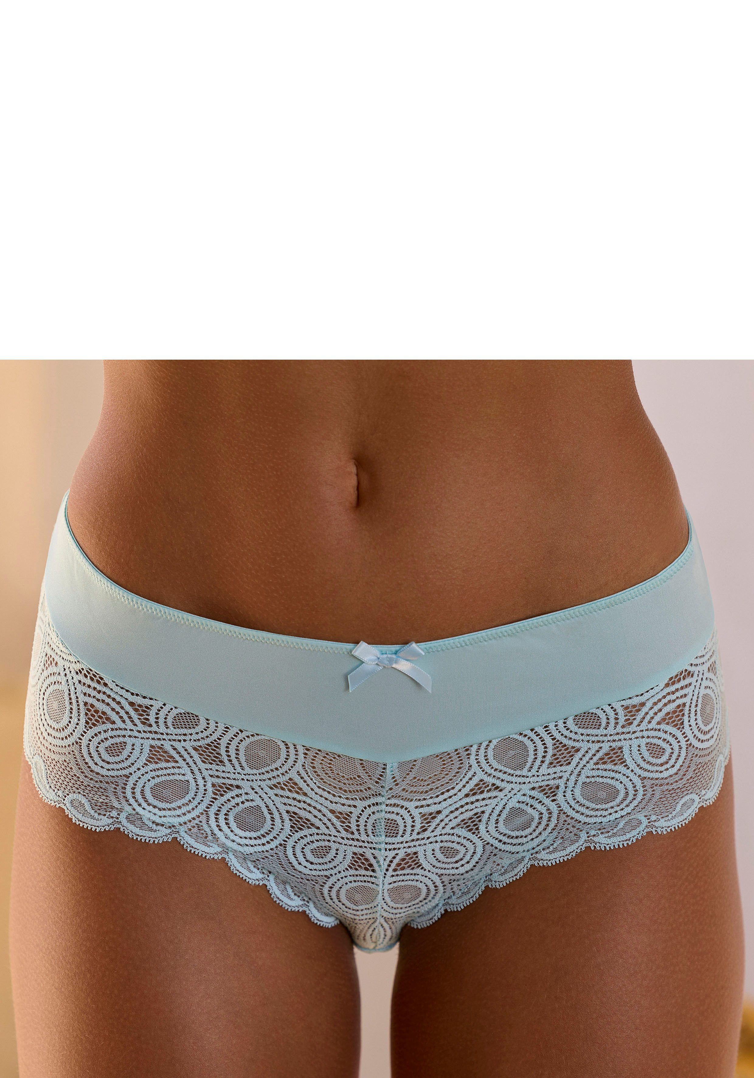 Lascana Stringpants met extravagante kant en sierstrik dames lingerie maat 48/50 blauw