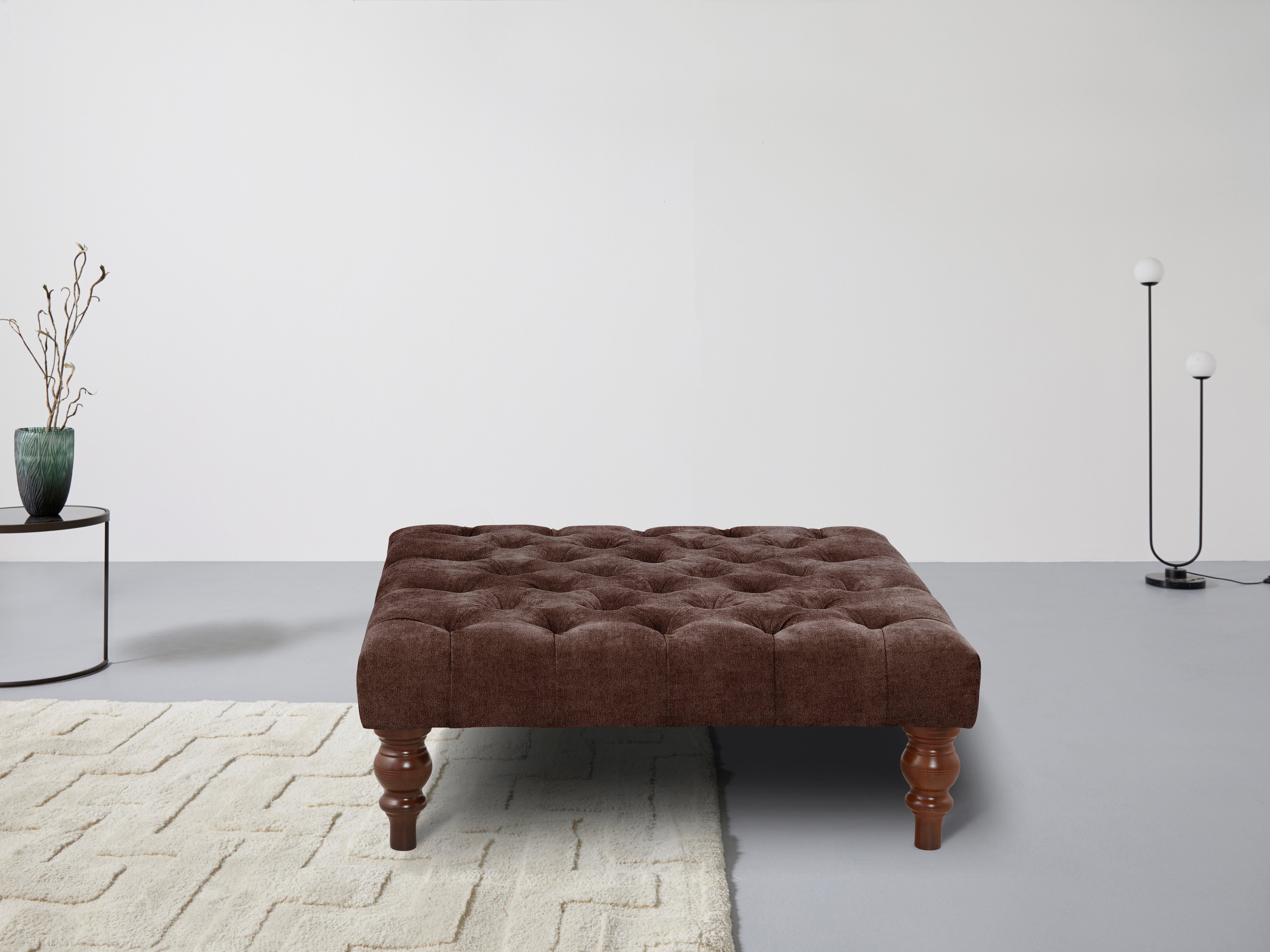 home affaire hocker chesterfield met knoopsluiting, ook in leer bruin